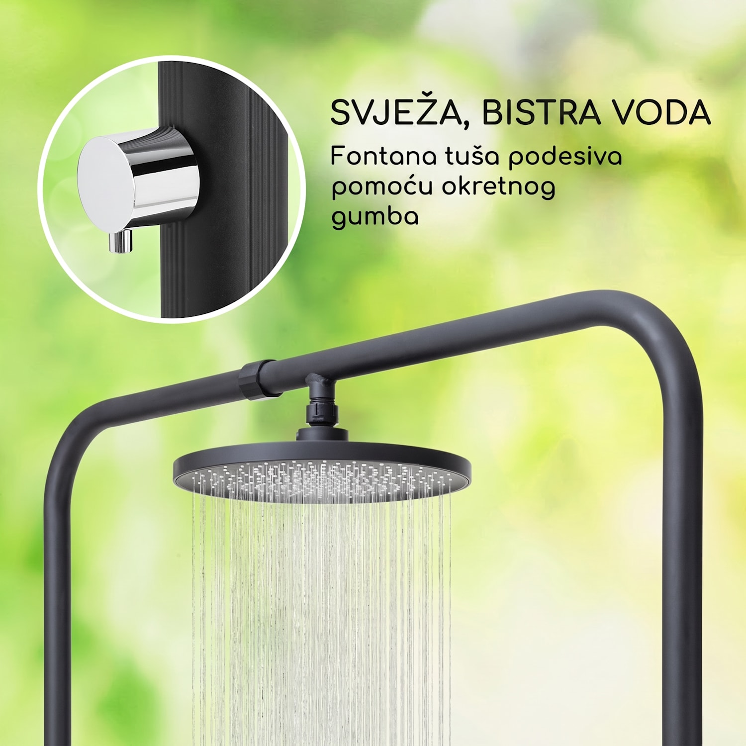 Sumatra Falls Round, vrtni tuš, WPC, aluminij, Ø 80 cm, okrugli Ovalni | Crna
