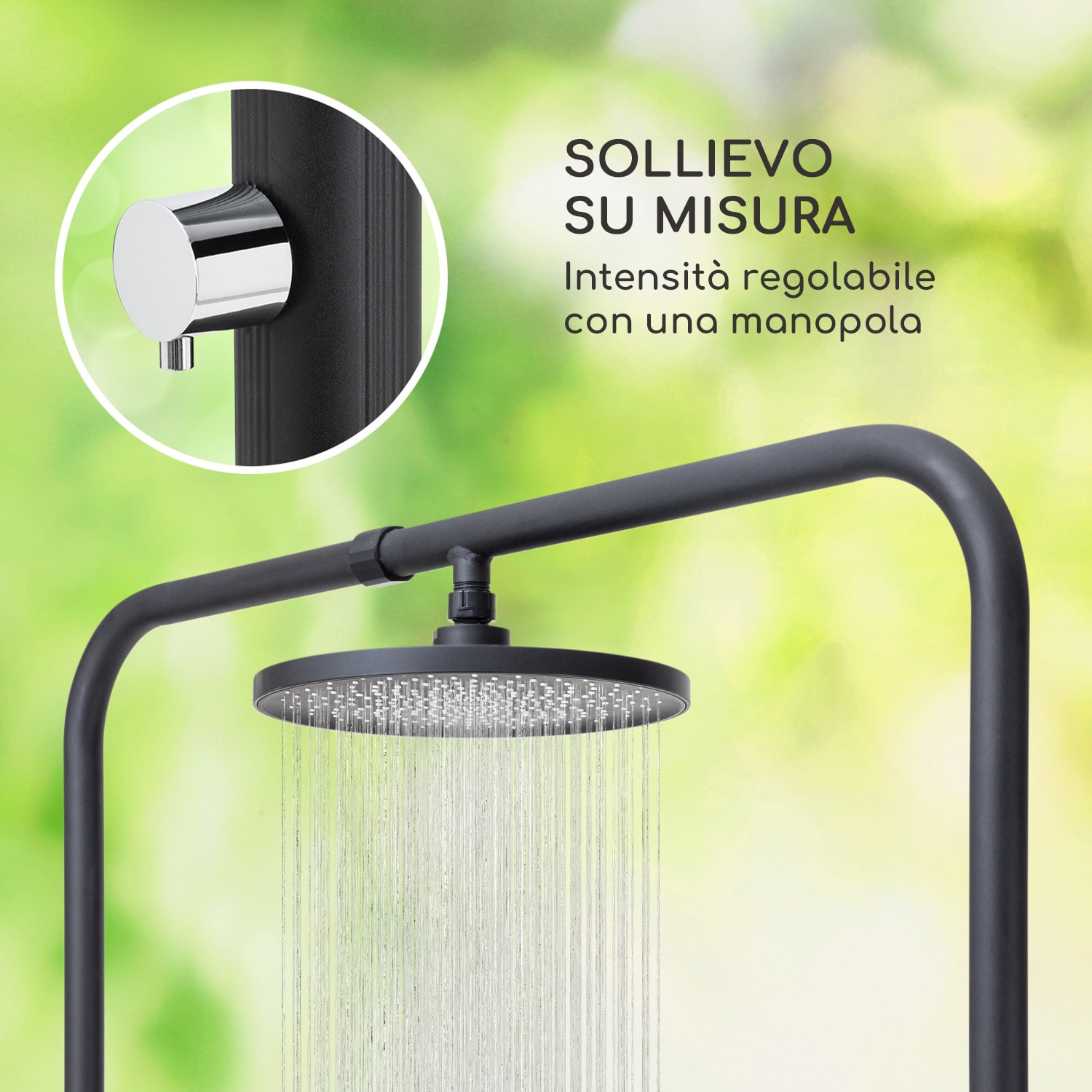 Sumatra Falls Round - Doccia da giardino, WPC, alluminio, Ø 80 cm, tonda 