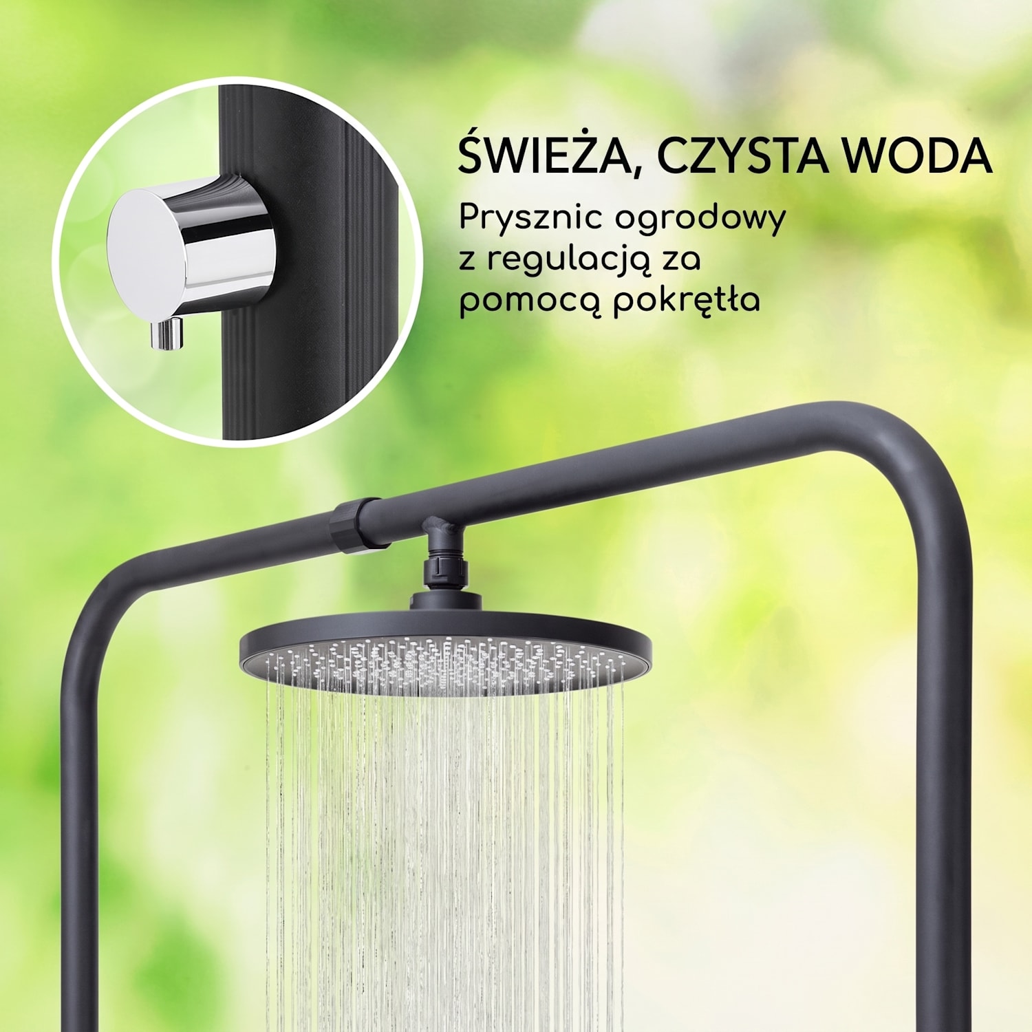 Sumatra Falls RD, prysznic ogrodowy, WPC, aluminium, Ø 80 cm, okrągły Owalny | Czarny
