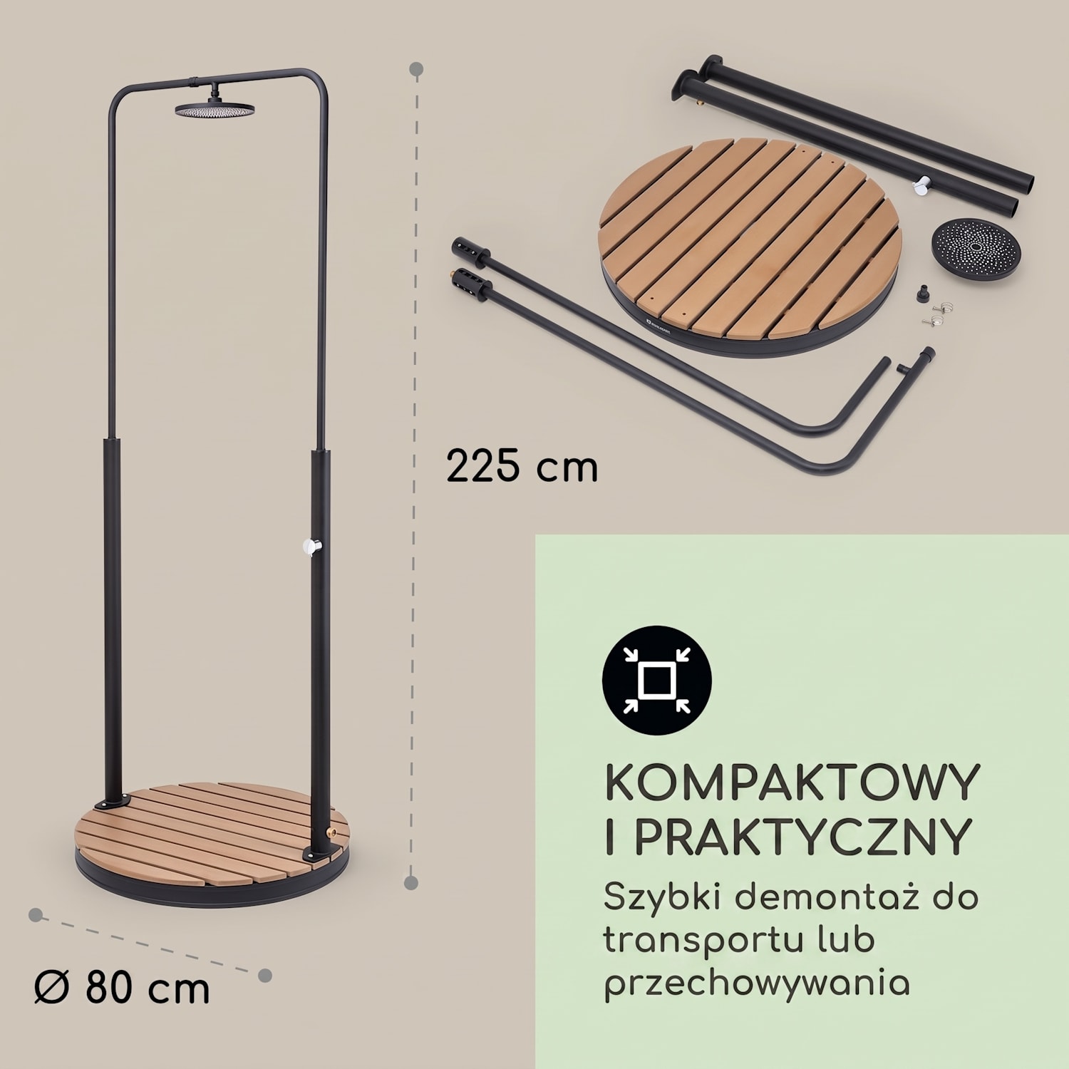 Sumatra Falls RD, prysznic ogrodowy, WPC, aluminium, Ø 80 cm, okrągły Owalny | Czarny
