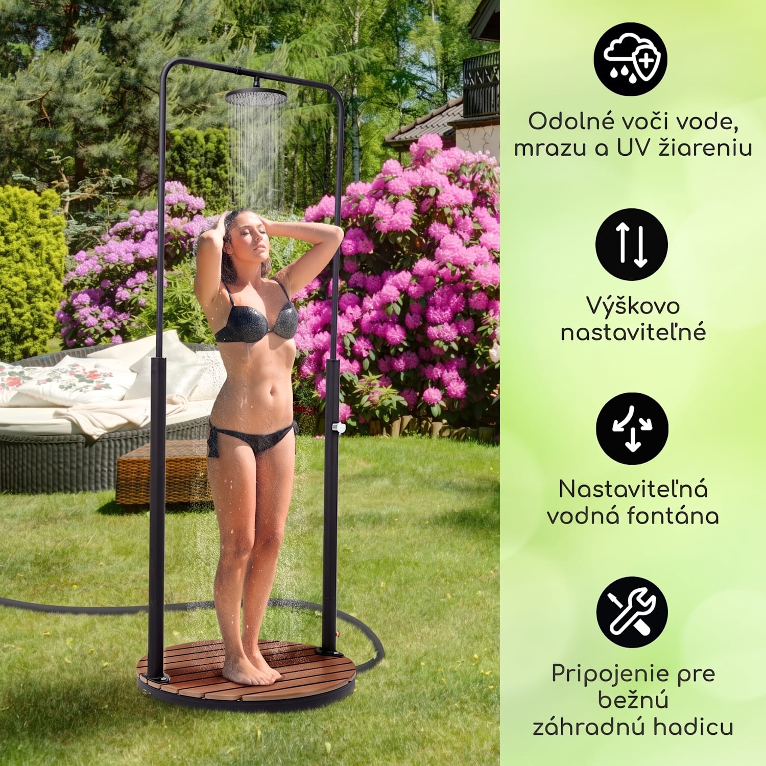 Sumatra Falls Round, záhradná sprcha, WPC, hliník, Ø 80 cm, okrúhla Oválny | Čierna