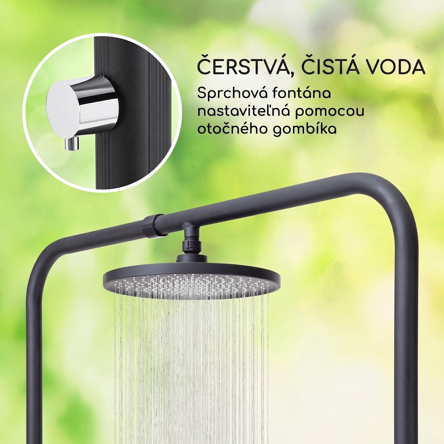 Sumatra Falls Round, záhradná sprcha, WPC, hliník, Ø 80 cm, okrúhla Oválny | Čierna