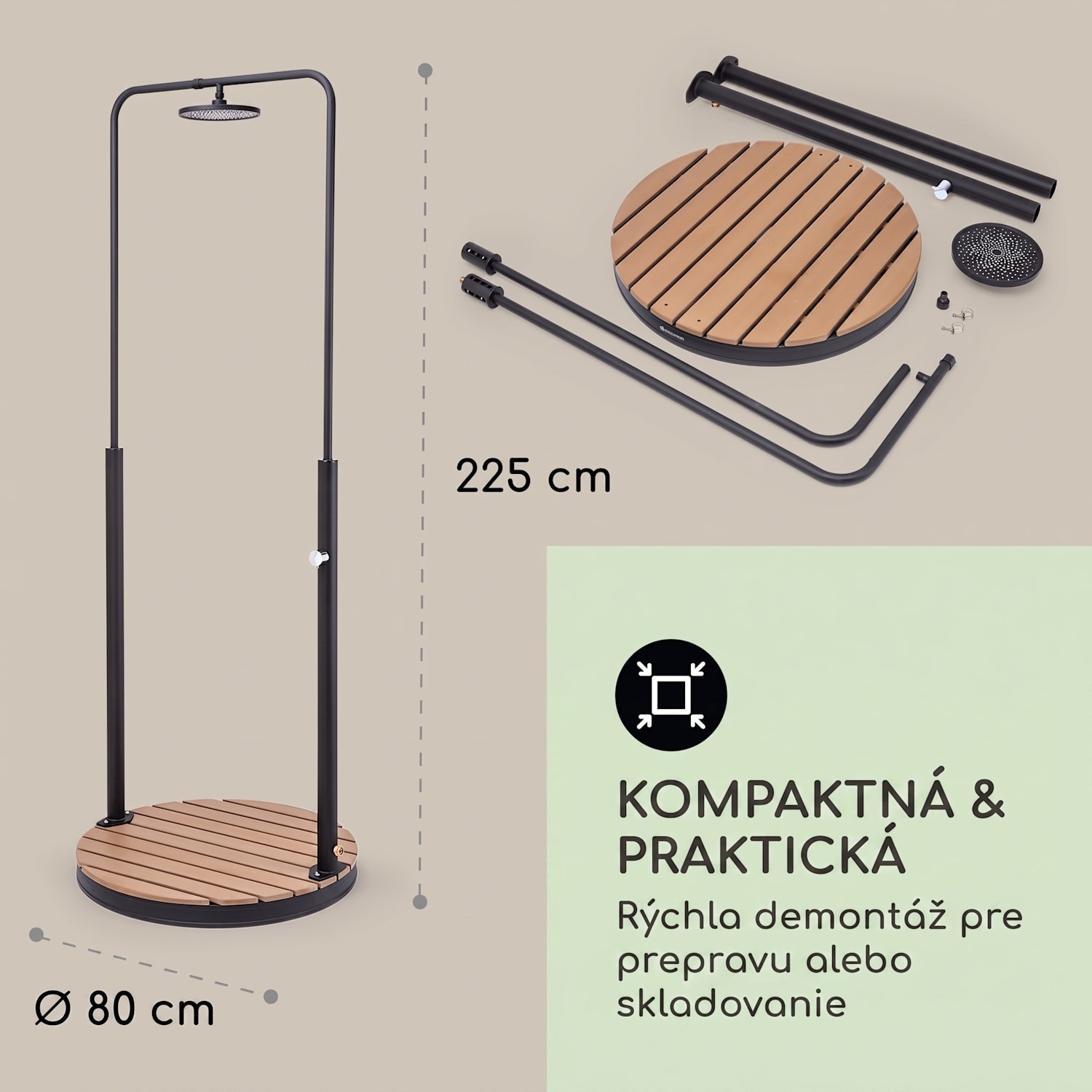 Sumatra Falls Round, záhradná sprcha, WPC, hliník, Ø 80 cm, okrúhla Oválny | Čierna