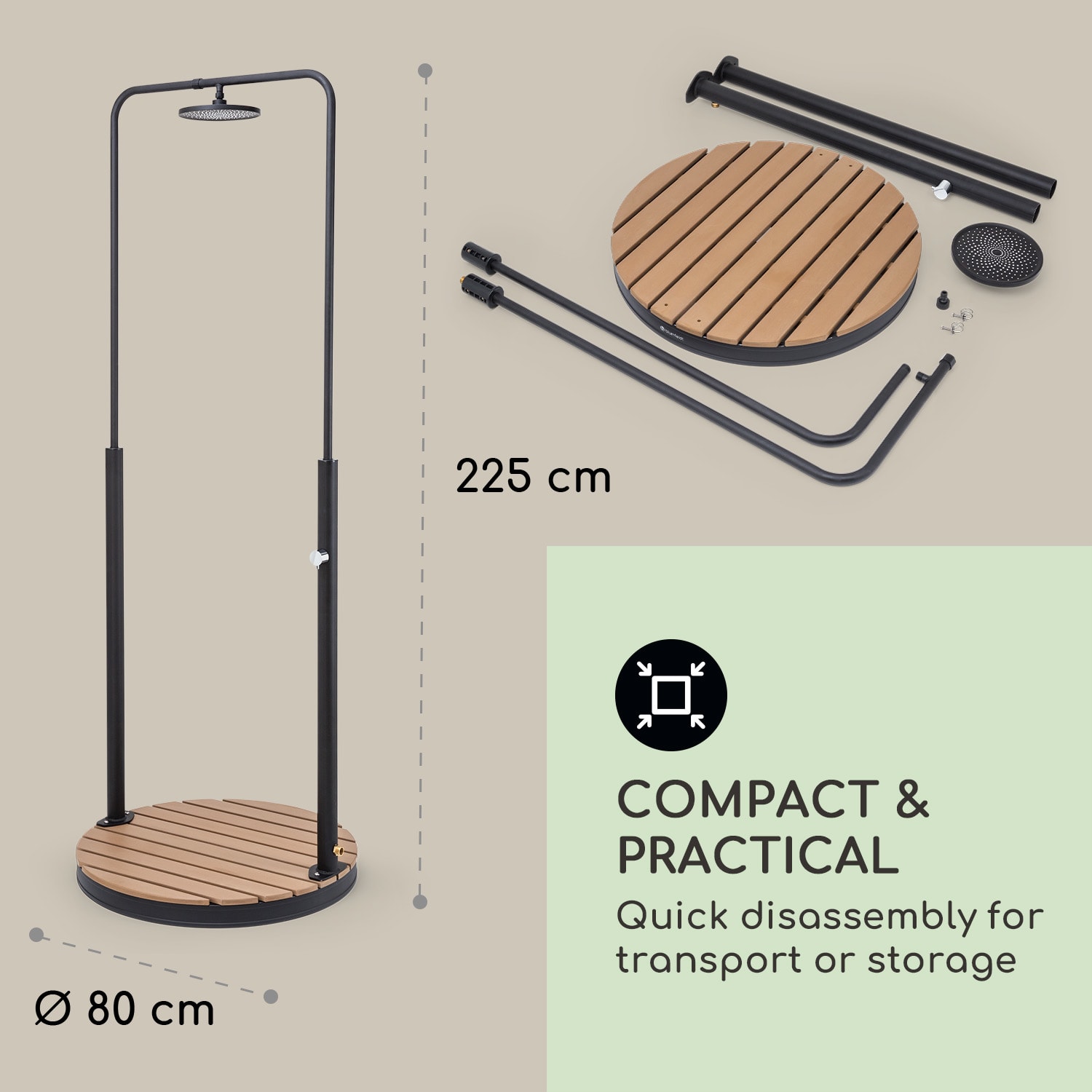 Sumatra Falls Round, kerti zuhanyzó, WPC, alumínium, Ø 80 cm, kerek Ovális | Fekete