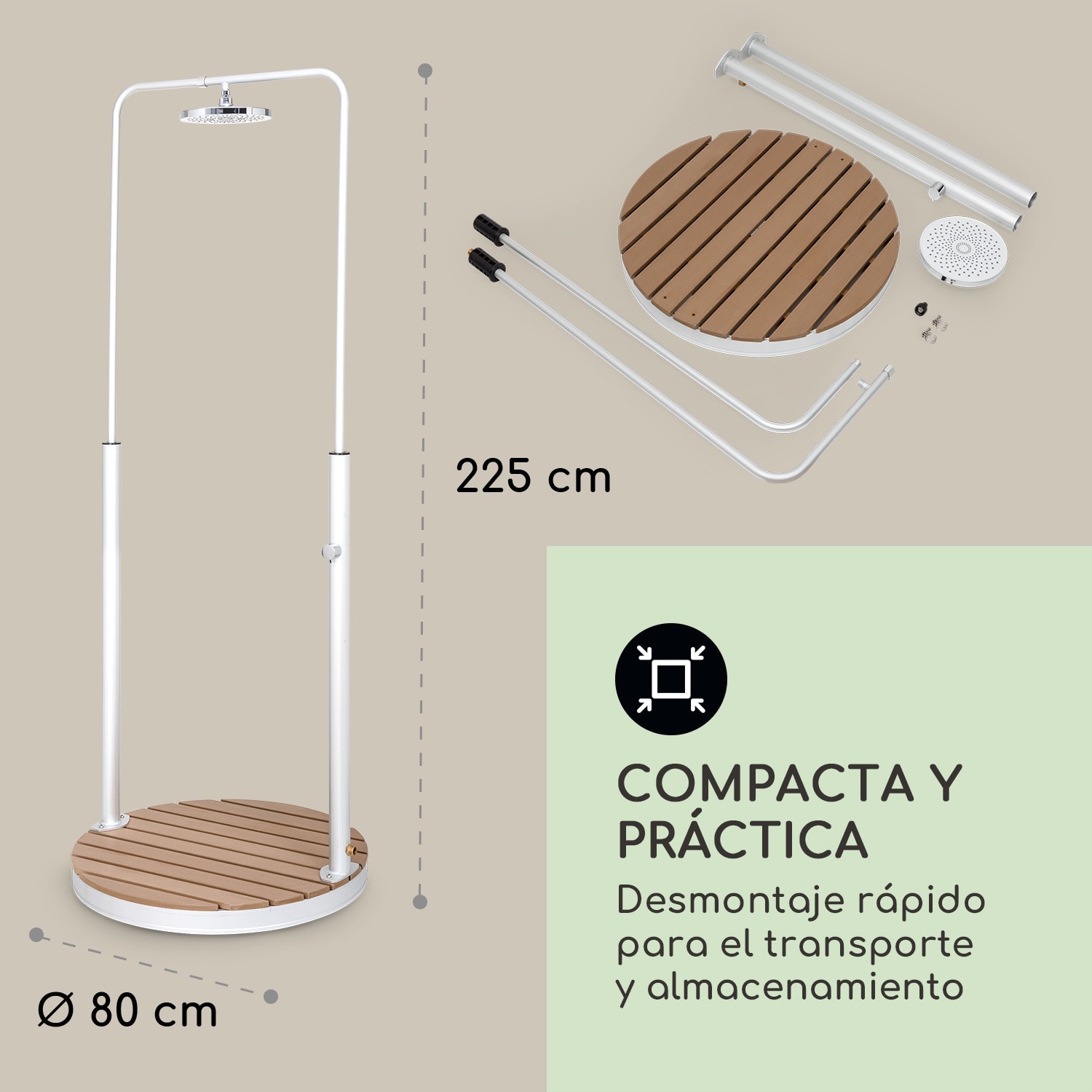 Sumatra Falls Round Ducha de jardín WPC Aluminio Ø 80 cm redonda redondo | Plata
