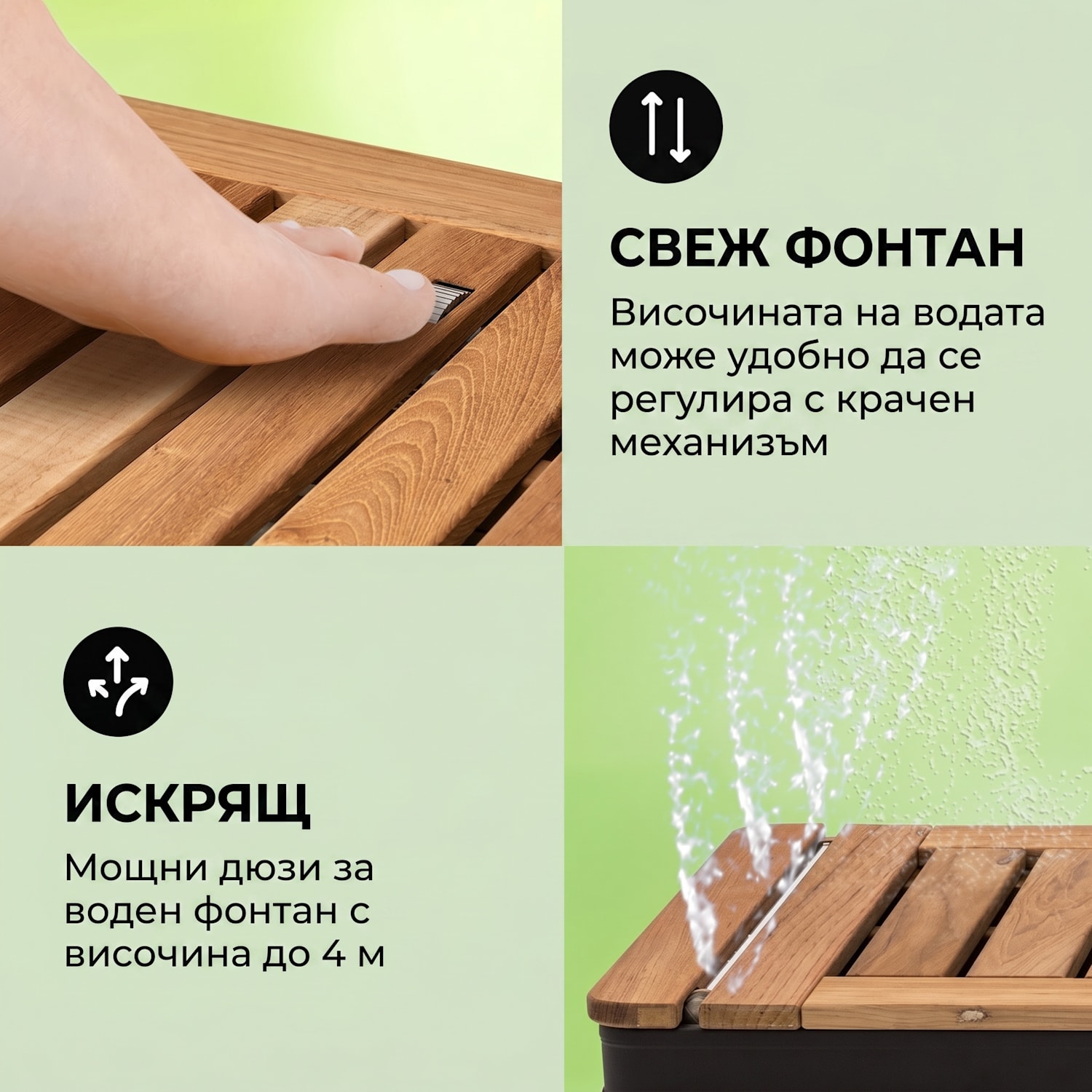 Sumatra Teak Square, градински душ алуминий, тиково дърво, дръжки Квадрат | Черно