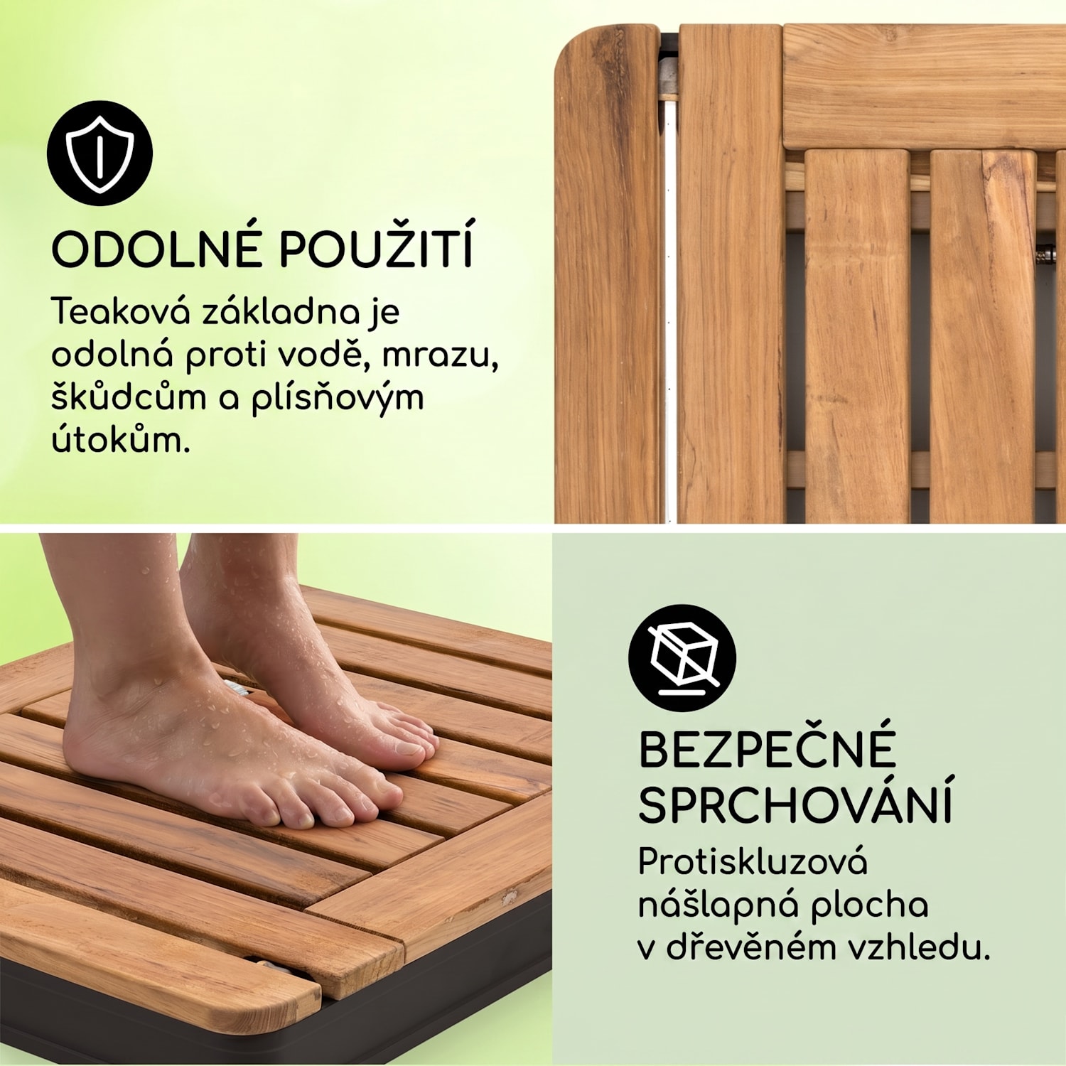 Sumatra Teak Square, zahradní sprcha, hliník, týkové dřevo, rukojeť Čtvereční | Černá