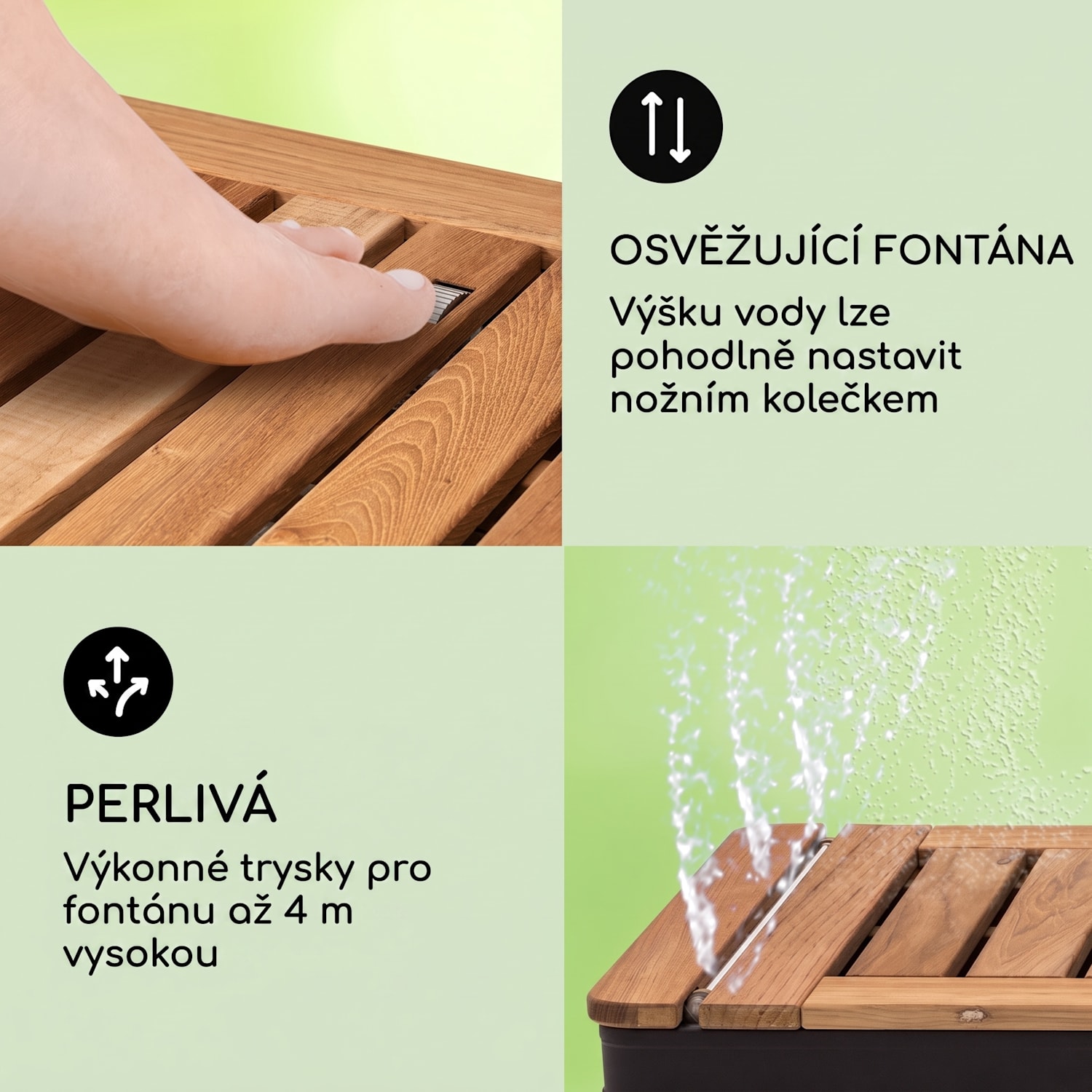 Sumatra Teak Square, zahradní sprcha, hliník, týkové dřevo, rukojeť Čtvereční | Černá