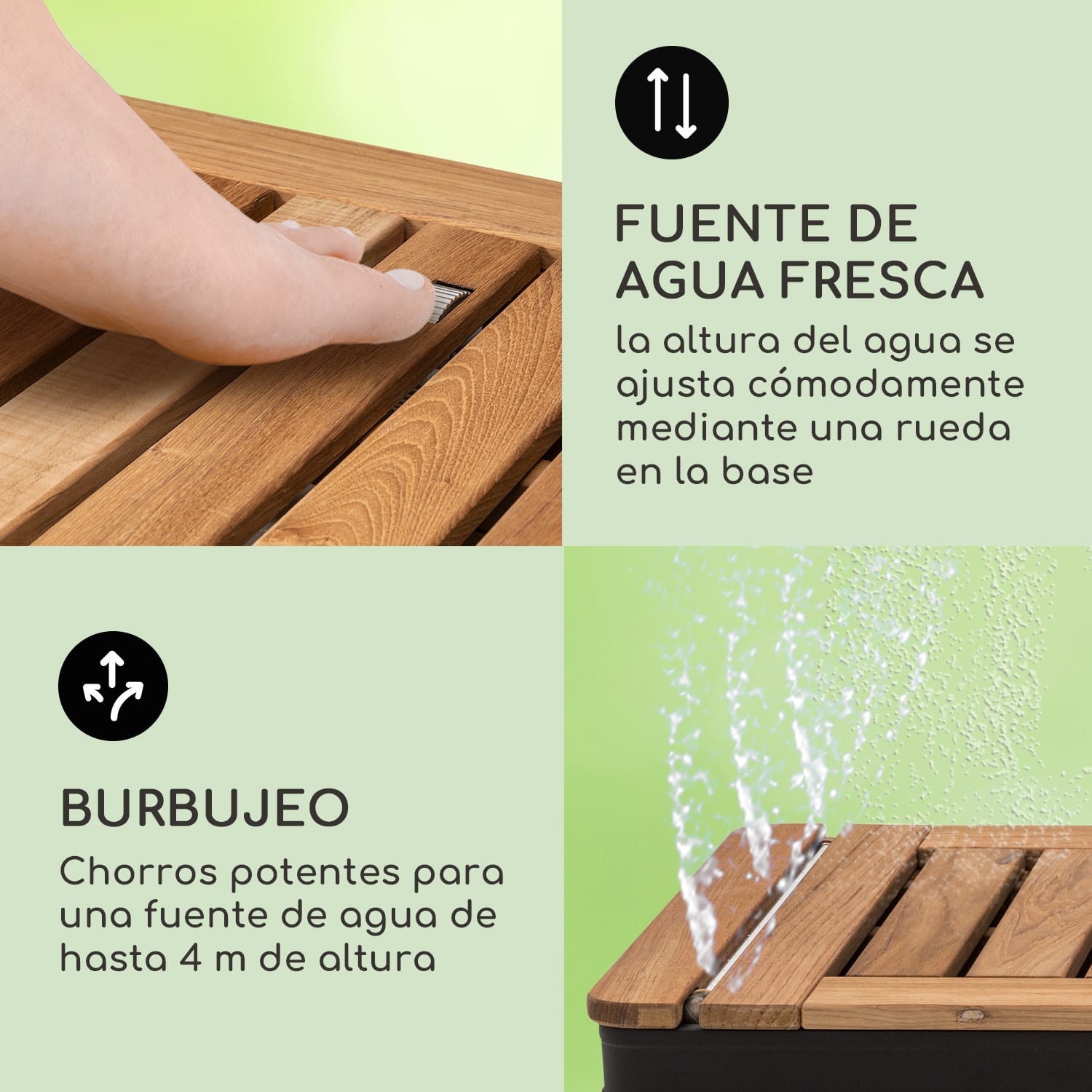 Sumatra Teak Square ducha de jardín aluminio madera de teca asa de transporte Cuadrado | Negro