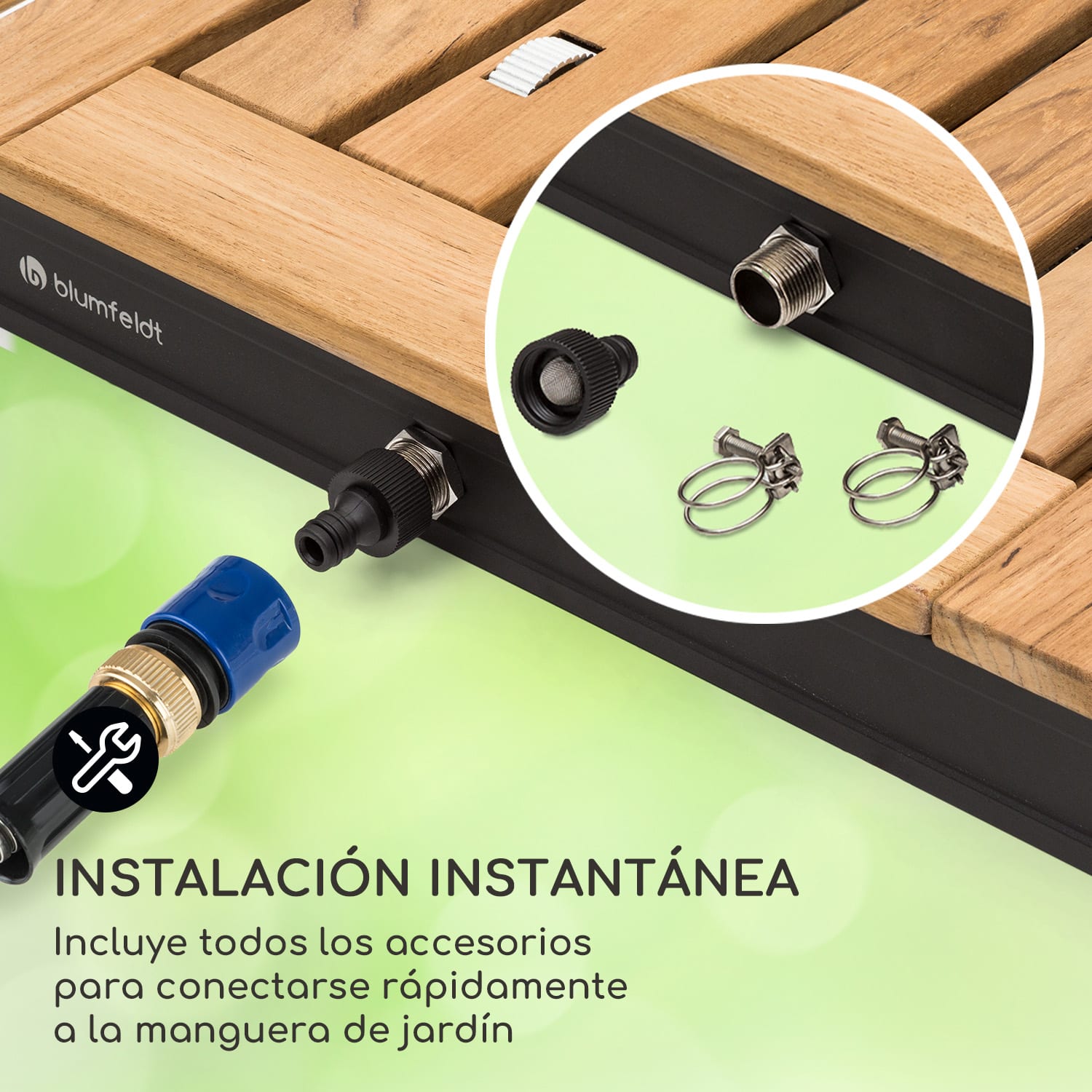 Sumatra Teak Square ducha de jardín aluminio madera de teca asa de transporte Cuadrado | Negro