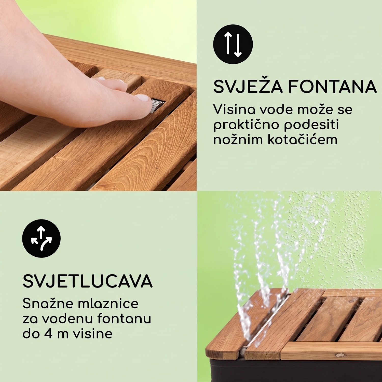 Sumatra Teak Square, vrtni tuš, aluminij, tikovina, ručka Kvadrat | Crna