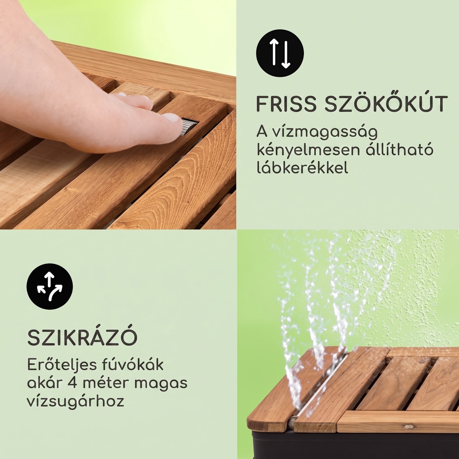 Sumatra Teak Square, kerti zuhanyzó, alumínium, teakfa, fogantyú Négyzet | Fekete