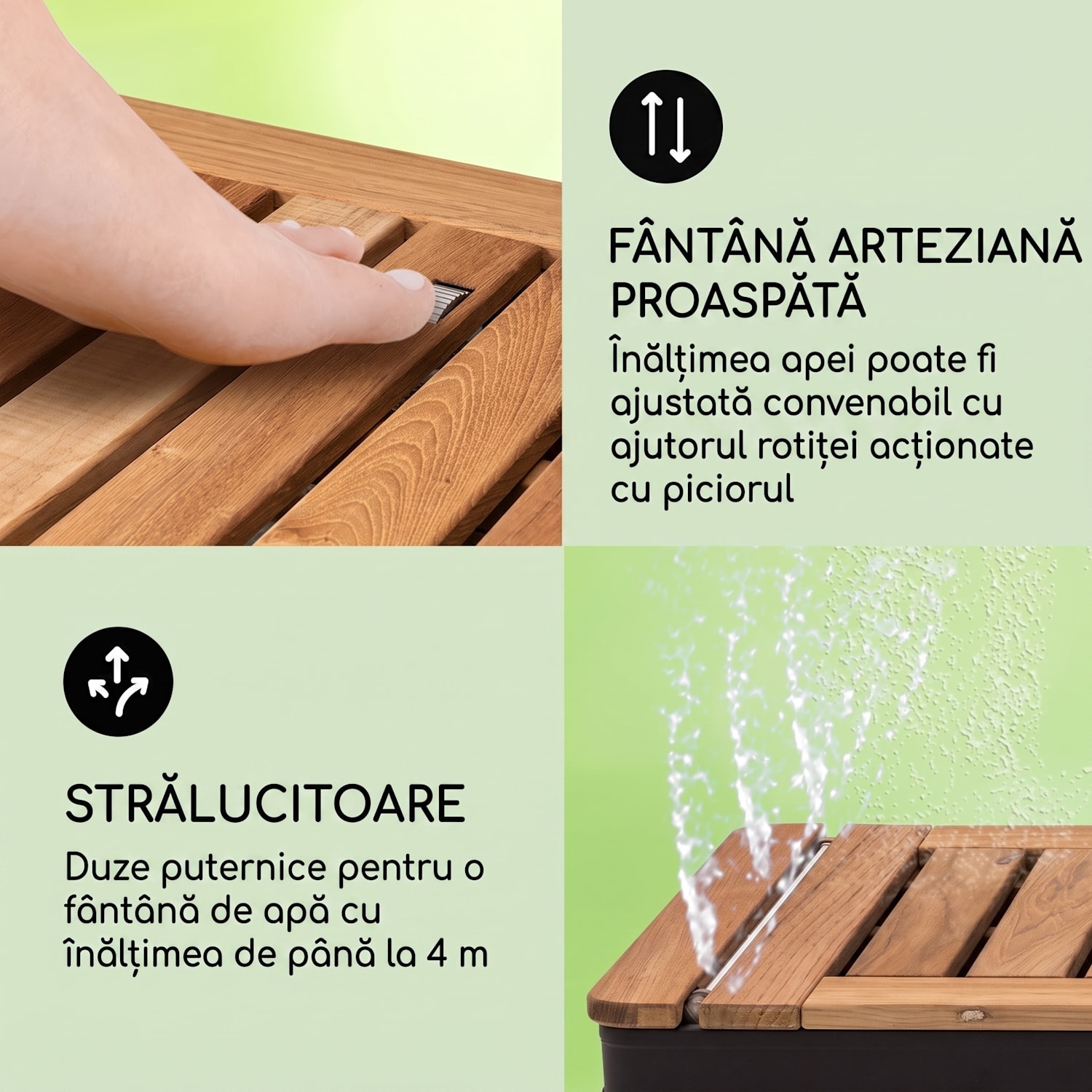 Sumatra Teak Square, duș de grădină, aluminiu, lemn de tec, mâner. Pătrat | Negru