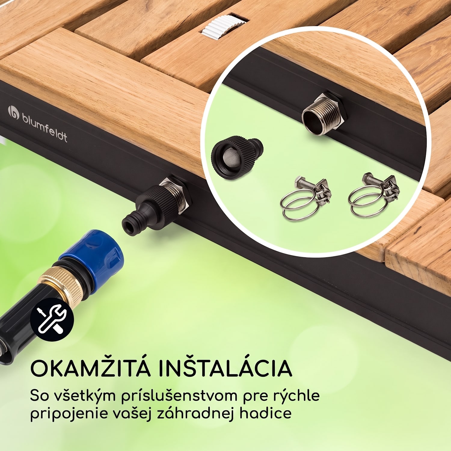 Sumatra Teak Square, záhradná sprcha, hliník, tíkové drevo, rukoväť Štvorcový | Čierna