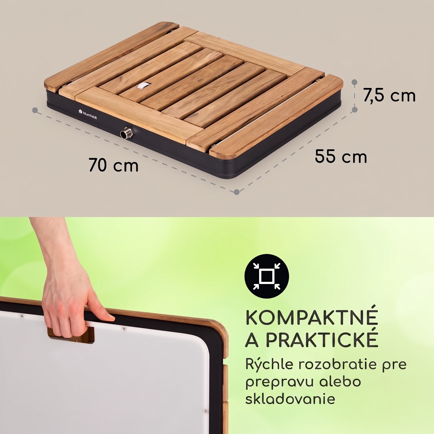 Sumatra Teak Square, záhradná sprcha, hliník, tíkové drevo, rukoväť Štvorcový | Čierna