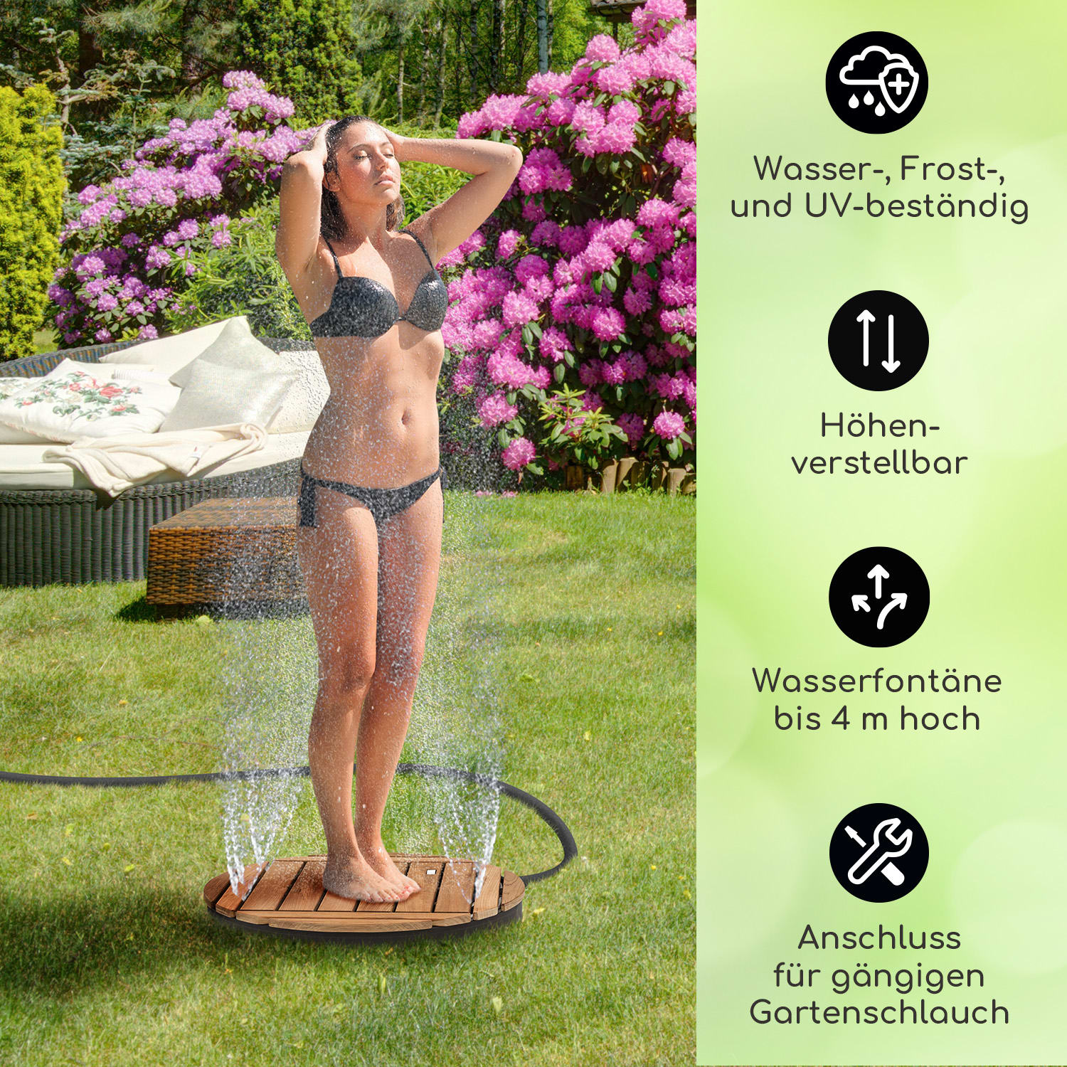 Sumatra Teak Round Gartendusche Aluminium Teakholz Tragegriff rund | Schwarz