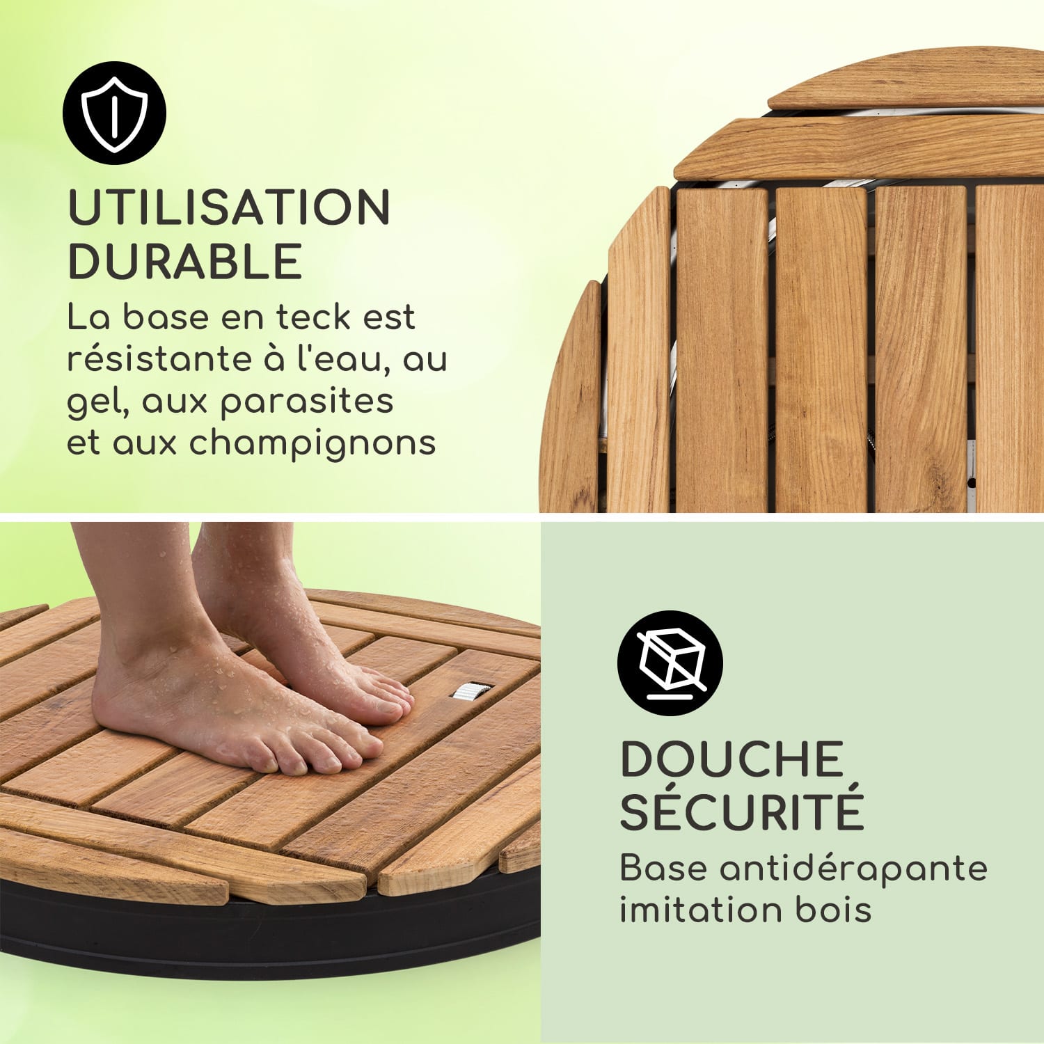 Sumatra Teak Round tuindouche aluminium teakhout draaggreep Ovaal | Zwart