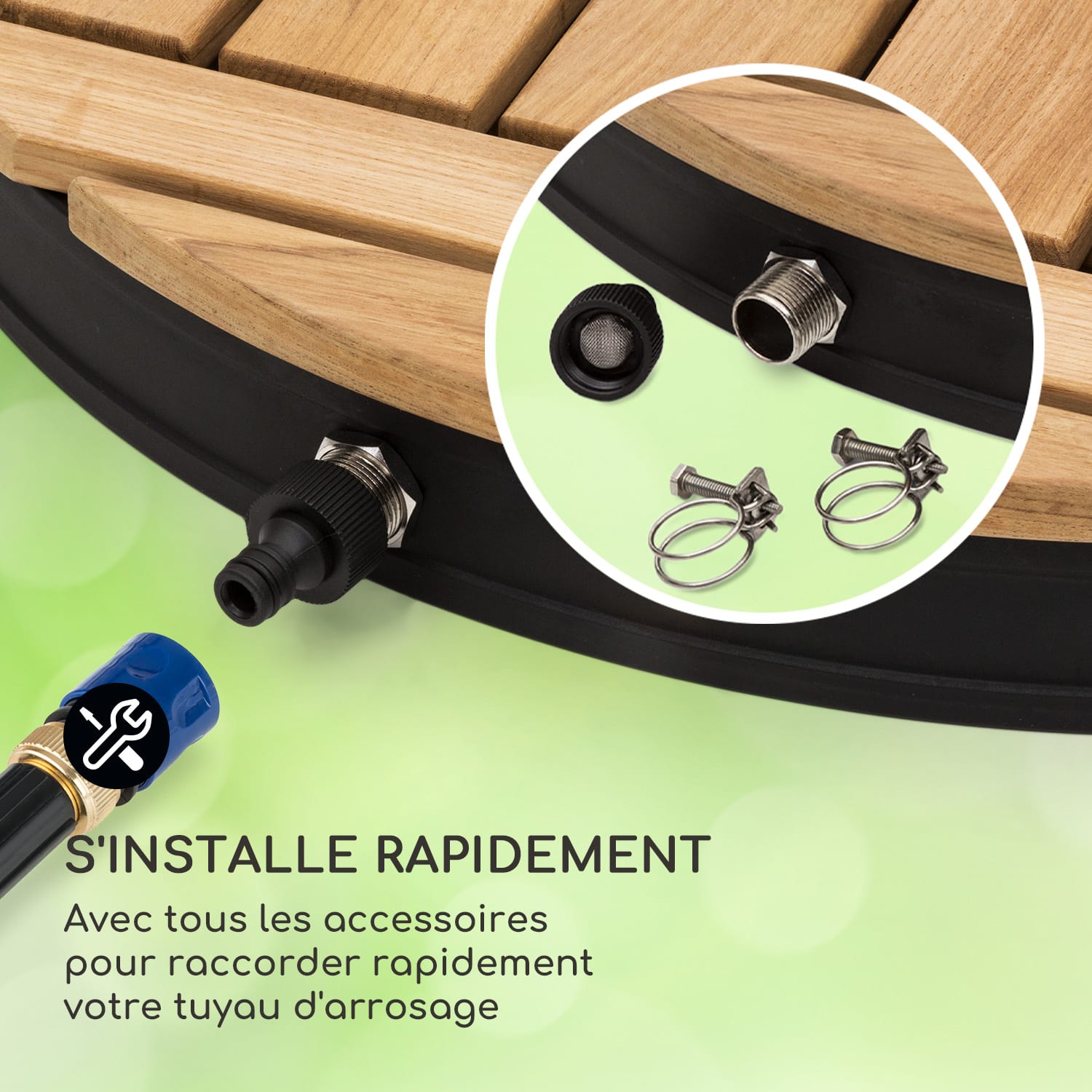 Sumatra Teak Round tuindouche aluminium teakhout draaggreep Ovaal | Zwart