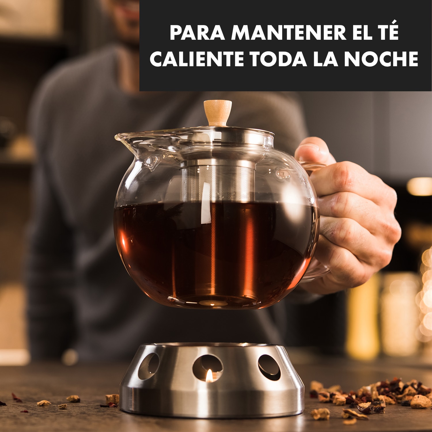 Sencha Tetera de diseño con calentador de acero inoxidable Hibiscus 1,3L Filtro