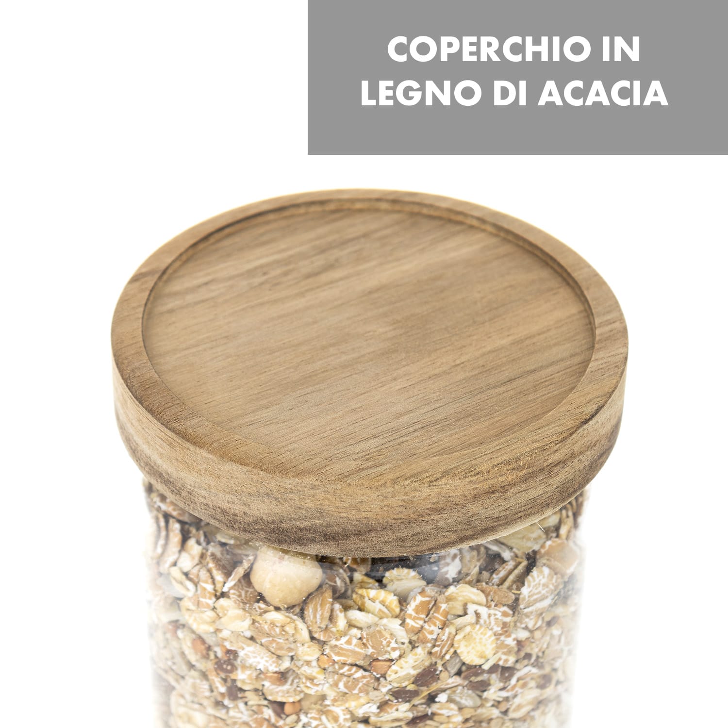 Lovage, barattoli per conserve, 1,1 l, set da 3 pezzi, vetro borosilicato, coperchio in legno d'acacia, silicone 