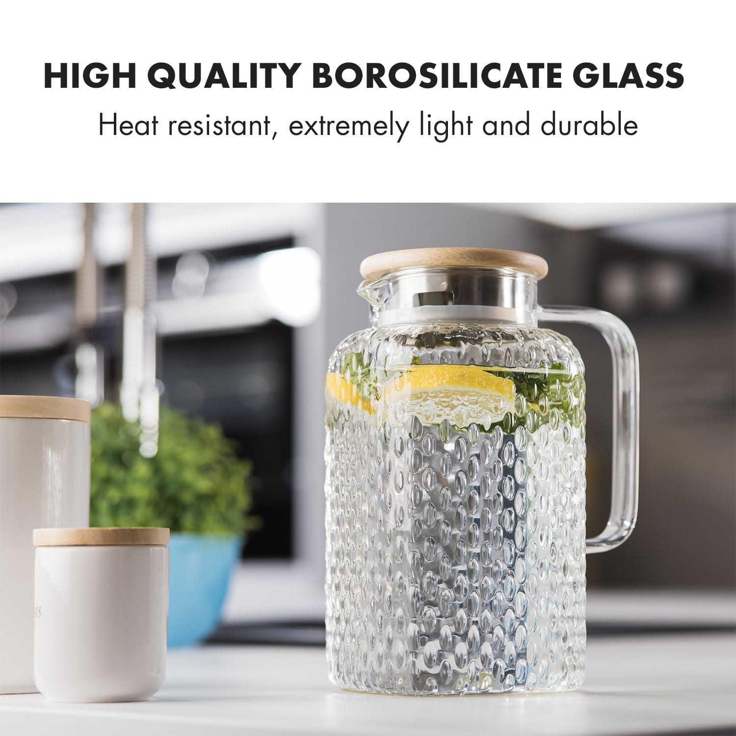 Glaswerk Livenza water jug 1.5 litres borosilicate glass stainless steel strainer lid 1.5 L