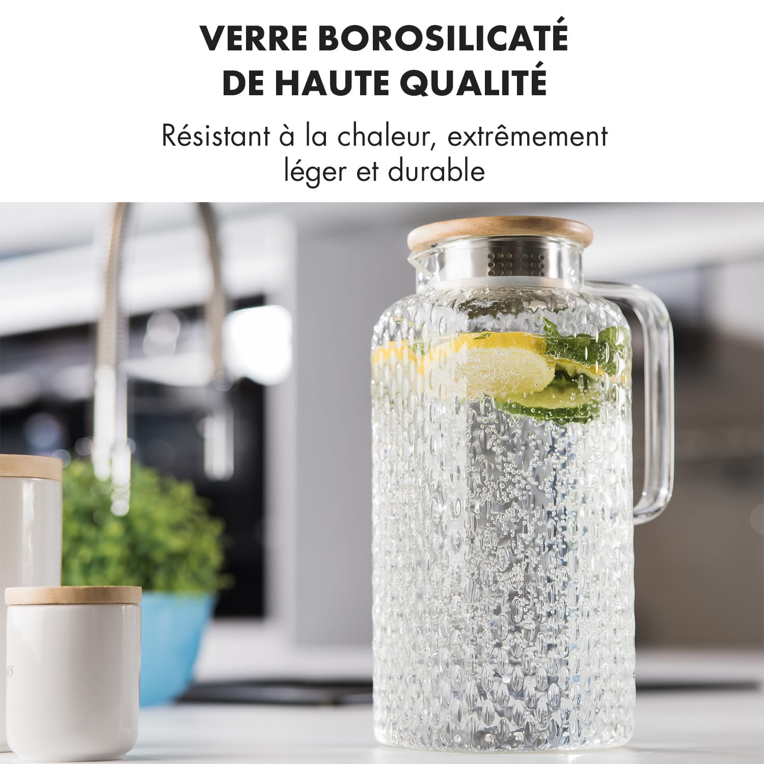 Glaswerk Livenza waterkan 1,9 liter borosilicaatglas rvs zeef deksel 1,9 Ltr