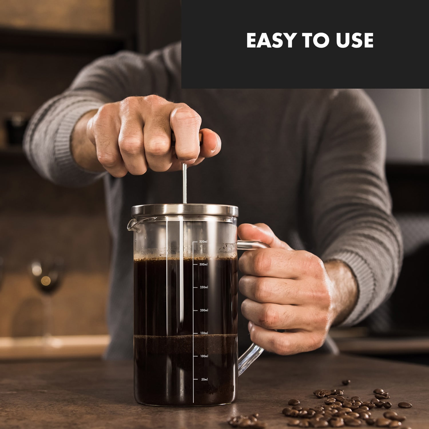Glaswerk Ristretto French Press 0,35 liter borosilicaatglas rvs walnoothout 350 ml