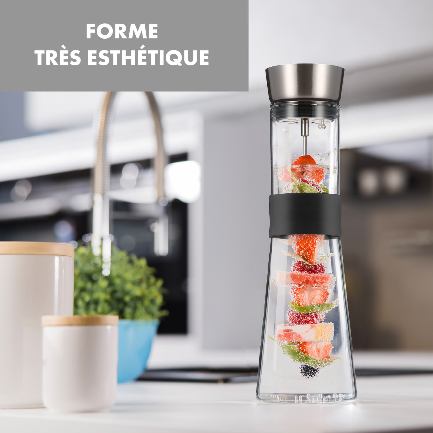 Carafe Sile 1 litre en verre borosilicate brochette à fruits avec fermeture CloseUp 