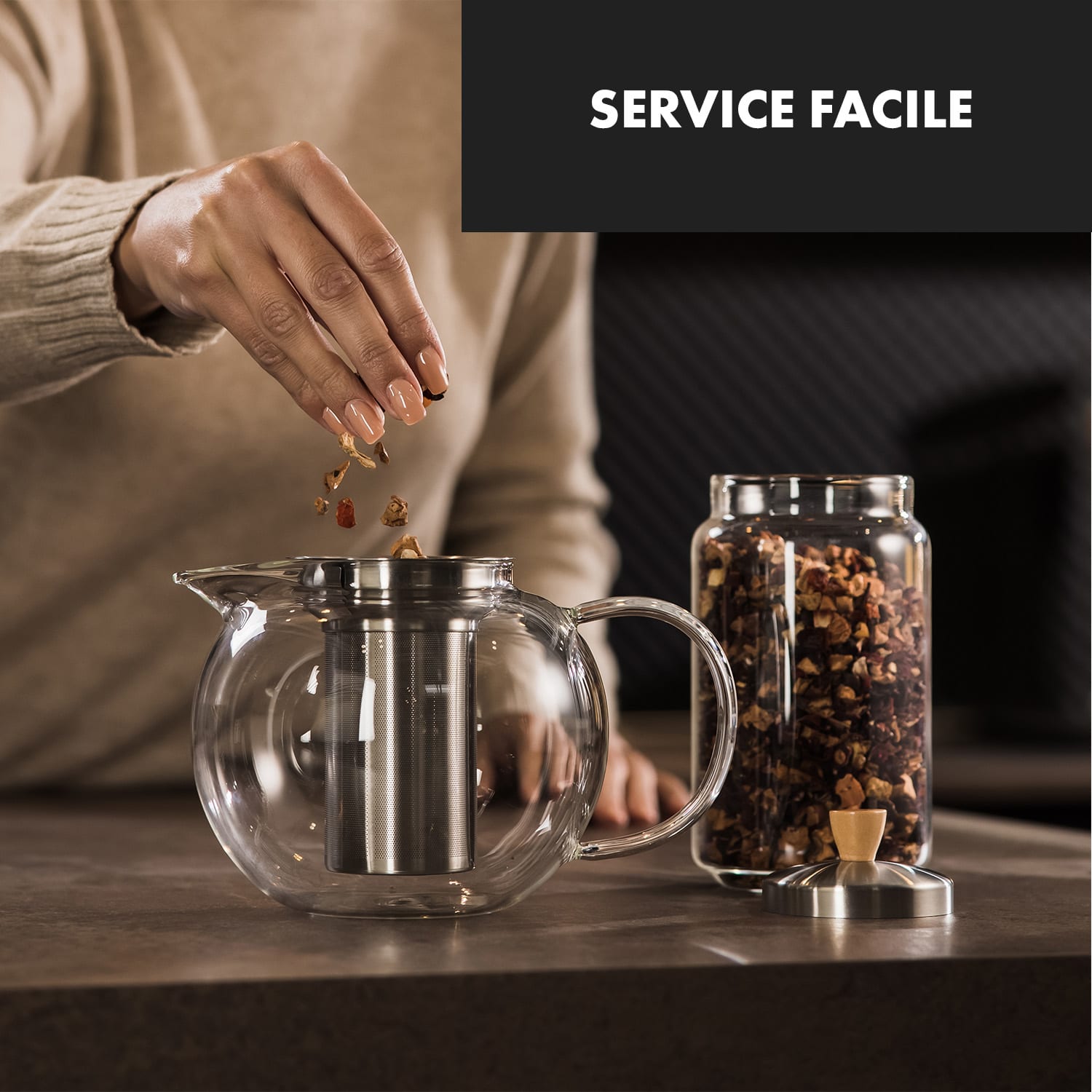 Sencha theepot 1,3 l rvs zeefinzet borosilicaatglas deksel 1,3 Ltr