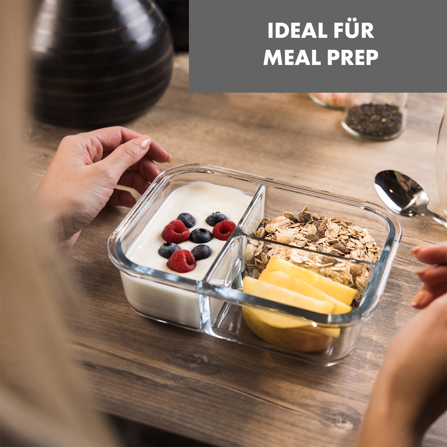 Hopewell Frischhaltedosen 3er Set 1040ml Borosilikatglas Deckel Tasche