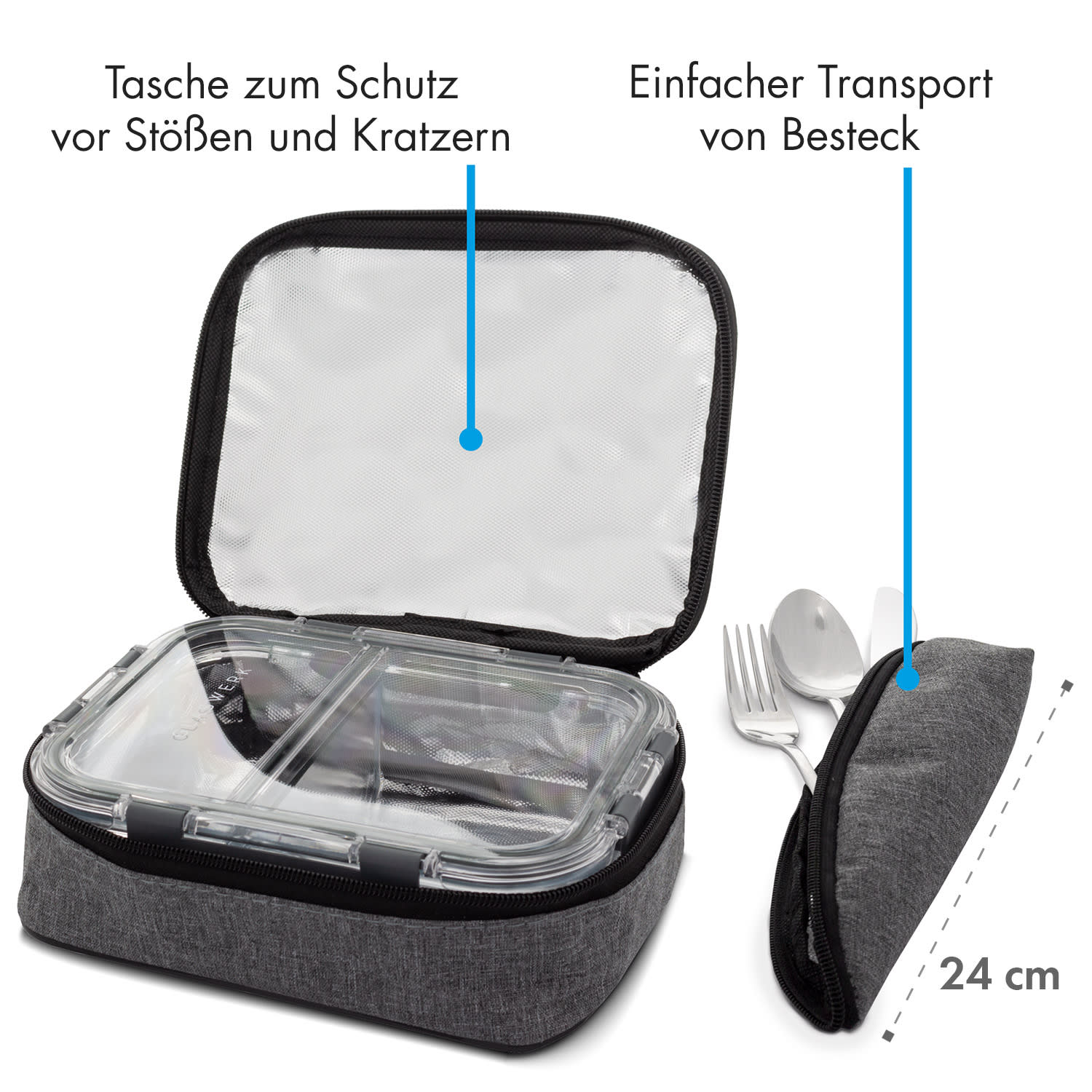 Hopewell Frischhaltedosen 3er Set 1040ml Borosilikatglas Deckel Tasche 