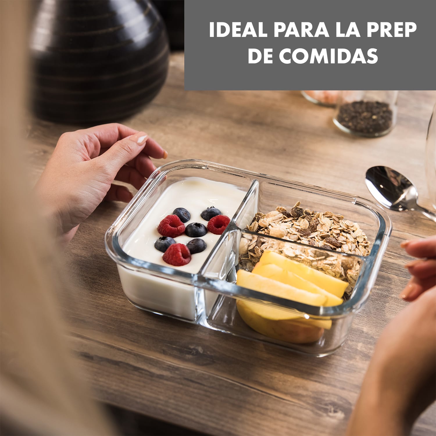 Hopewell Juego de 3 fiambreras 1040 ml Vidrio de borosilicato Tapa Funda 