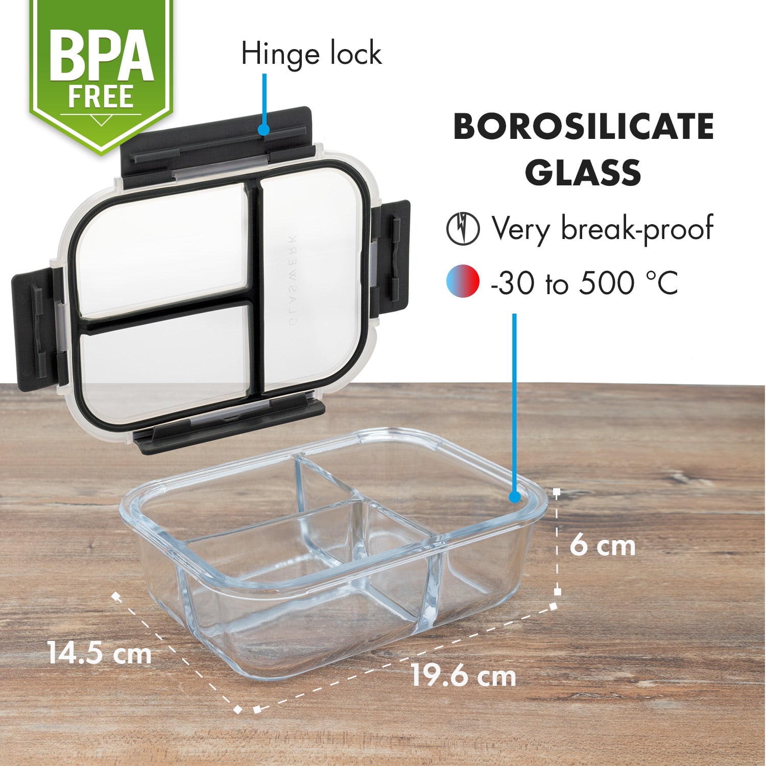 Glaswerk Hopewell, dózy na potraviny, sada 3 kusů, 1040 ml, borosilikátové sklo, víko, taška