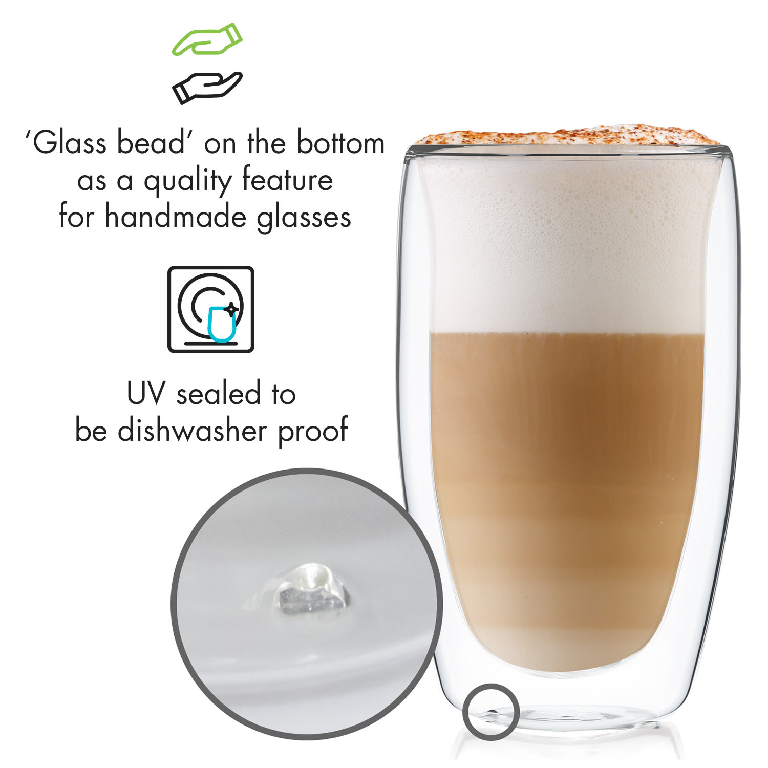 Carajillo, Double-Walled Thermo Glasses, 450 ml, Handmade Borosilicate Glass 