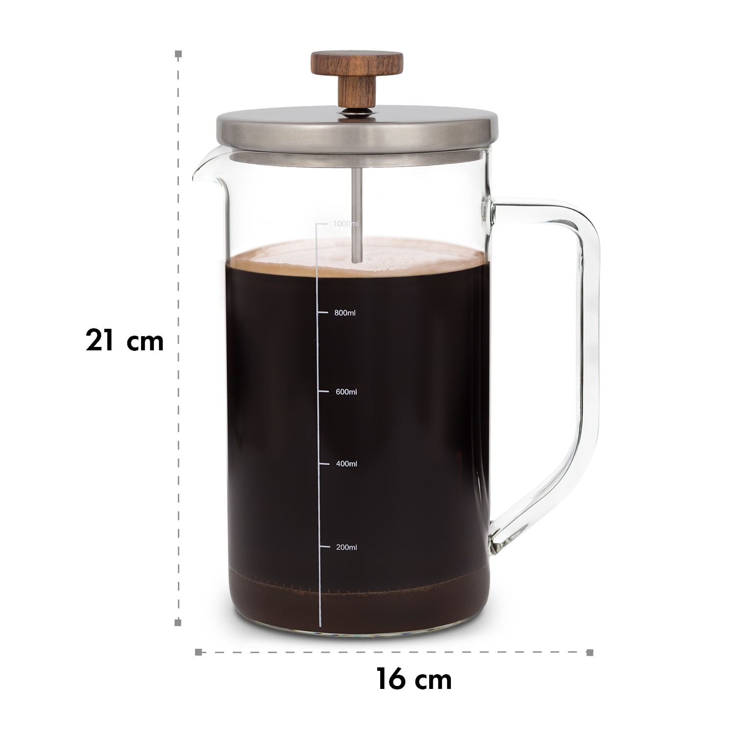 Glaswerk Ristretto, french press, 1 l, borosilikátové sklo, nehrdzavejúca oceľ, orechové drevo 1 Ltr