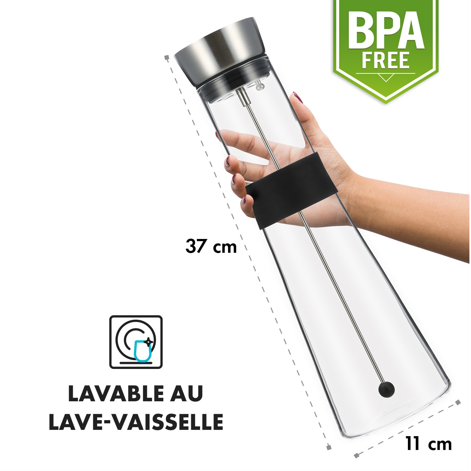 Carafe Sile 1,6 litre en verre borosilicate brochette à fruits avec fermeture CloseUp 1,6 Ltr