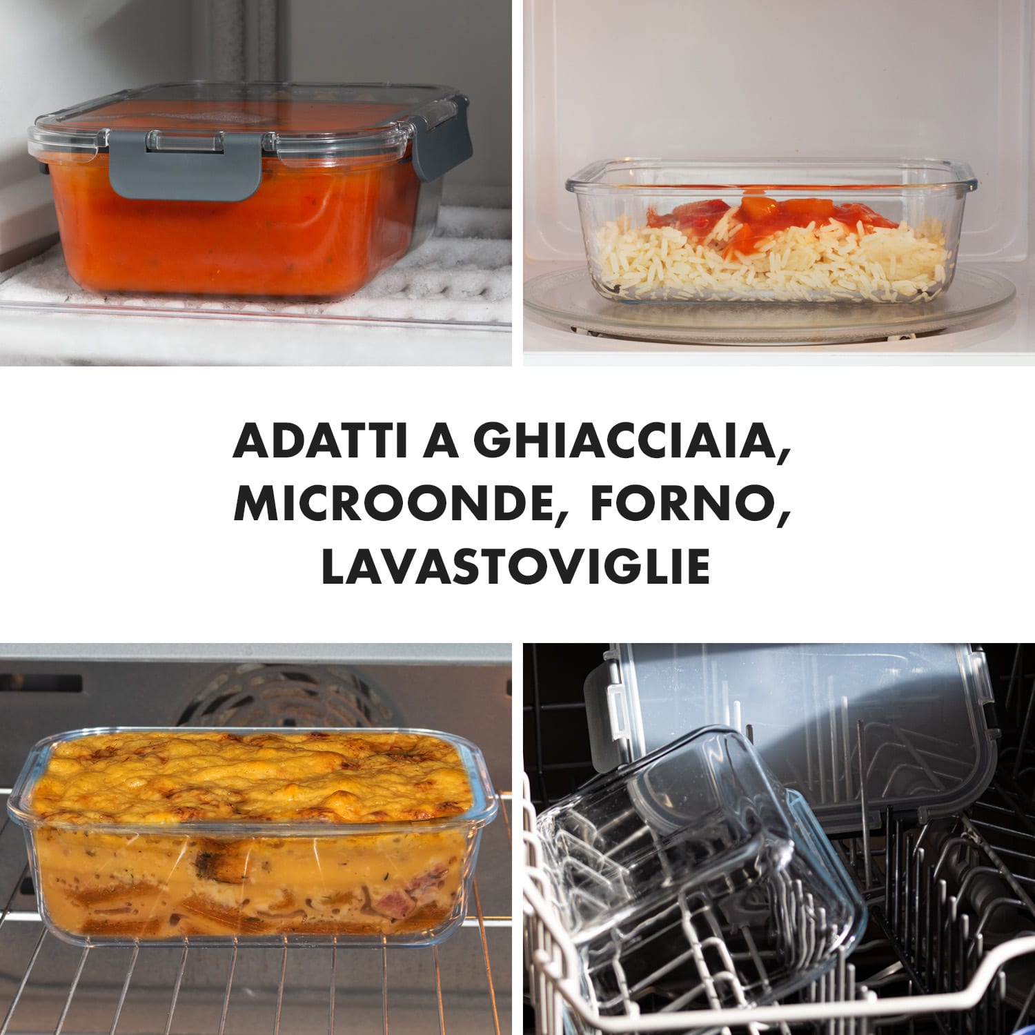Jardine, contenitori salvafreschezza, set 3 pezzi, senza divisorio, 1040 ml, vetro borosilicato, coperchio 