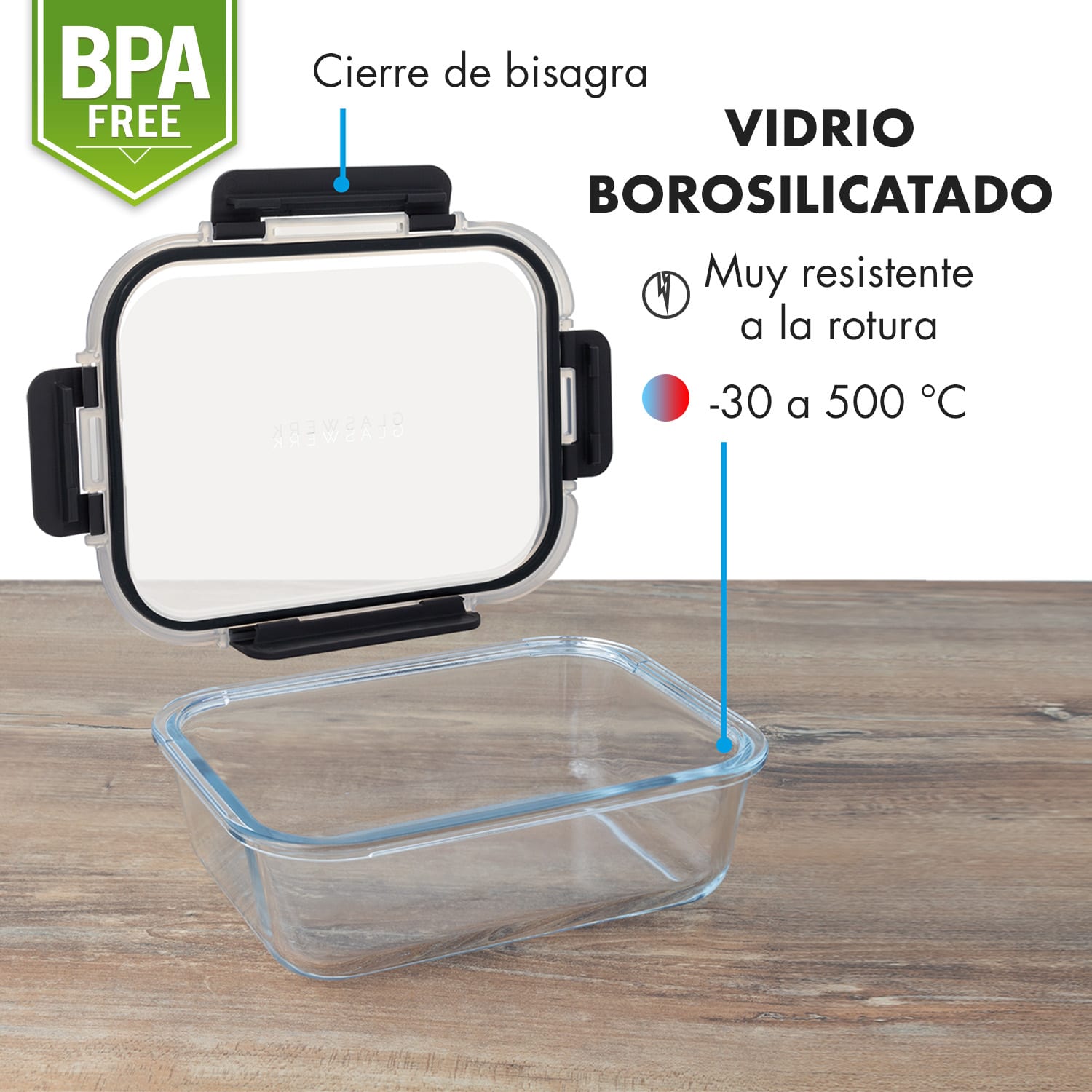 Jardine Juego de 3 fiambreras 640 1040 1520 ml Vidrio de borosilicato Tapa 