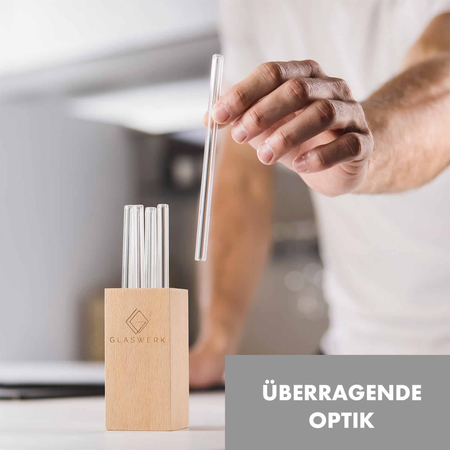 Frezzeria Pailles en verre 7 pièces 0,8 x 15 cm (ØxH) support en bois brosse 15 cm