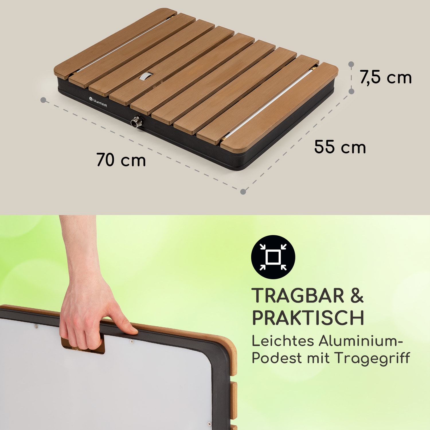 Sumatra Breeze Square Gartendusche WPC Aluminium 70x55cm eckig quadratisch | Schwarz