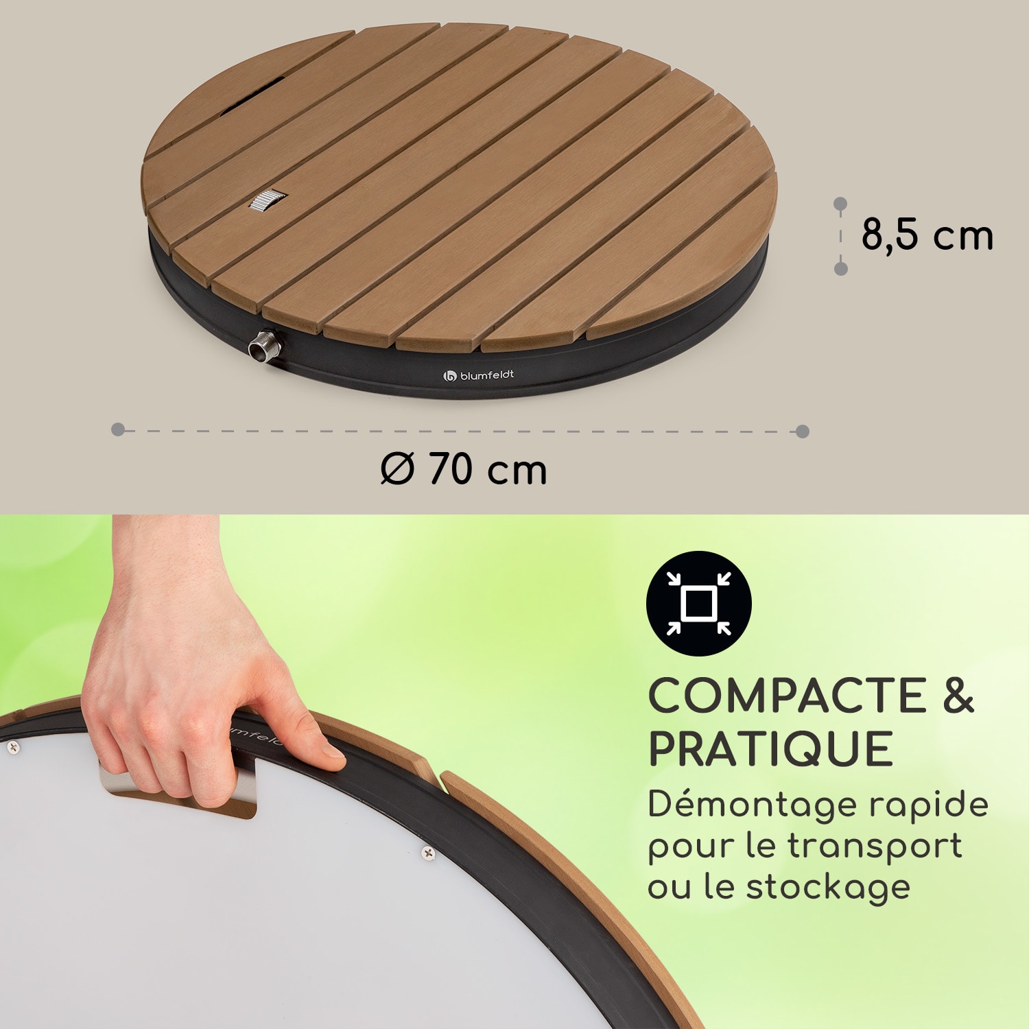 Sumatra Breeze Round douche de jardin WPC Aluminium 70 x 55 cm ronde rond | Noir