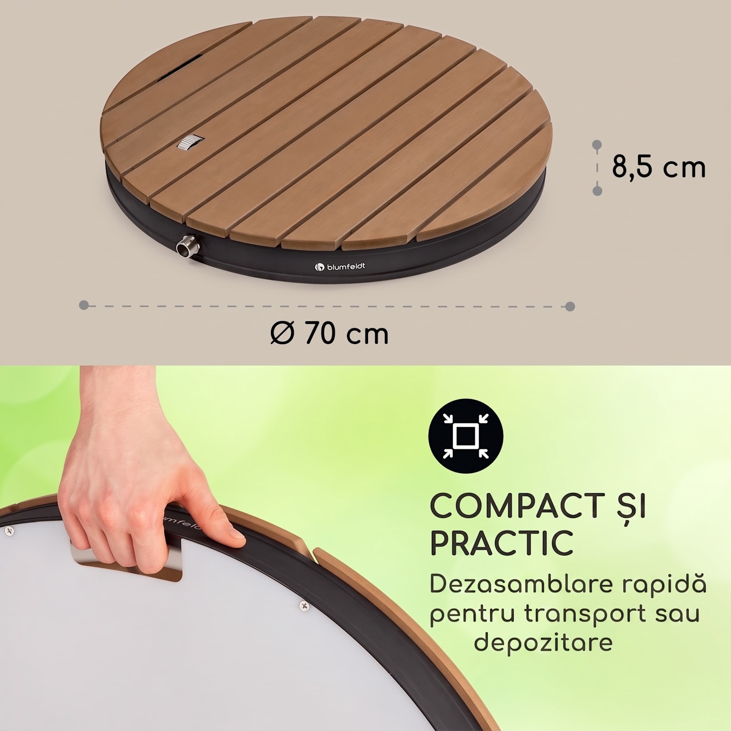 Sumatra Breeze, RD, duș de grădină, WPC, aluminiu, Ø70, 4cm, rotundă Oval | Negru