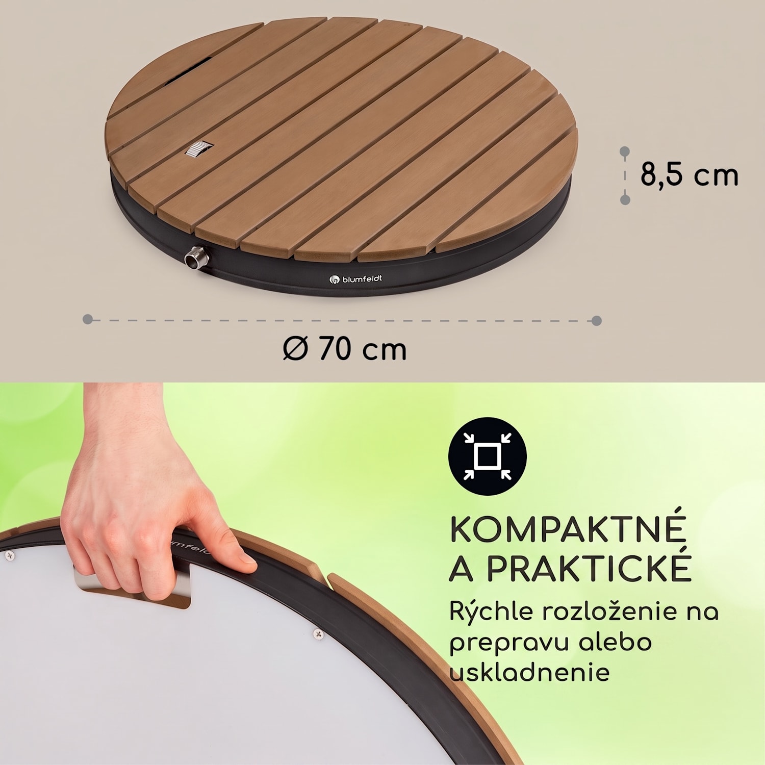Sumatra Breeze Round, záhradná sprcha, WPC, hliník, Ø70, 4cm, okrúhla Oválny | Čierna