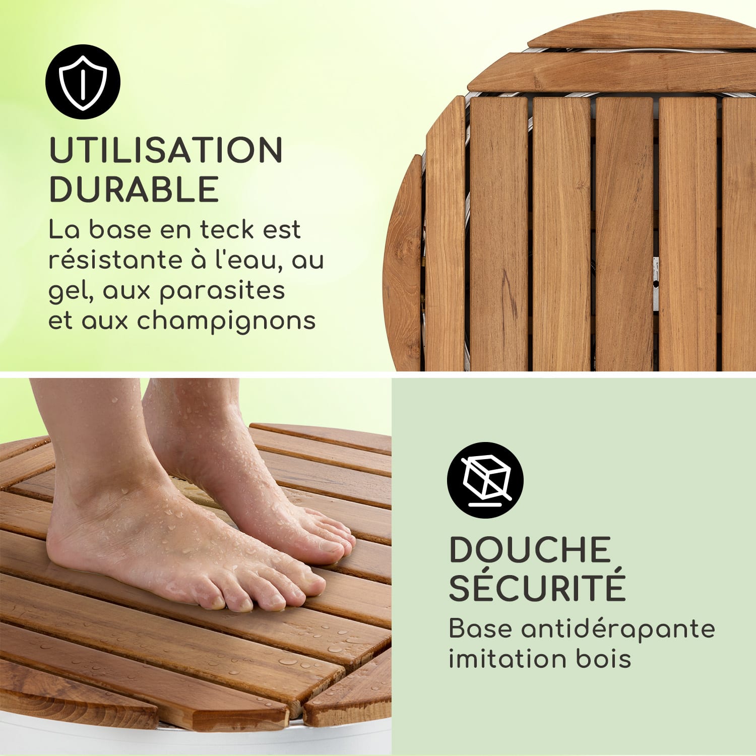 Sumatra Teak Round Douche de jardin Aluminium bois de teck Poignée de transport rond | Argent Métallisé