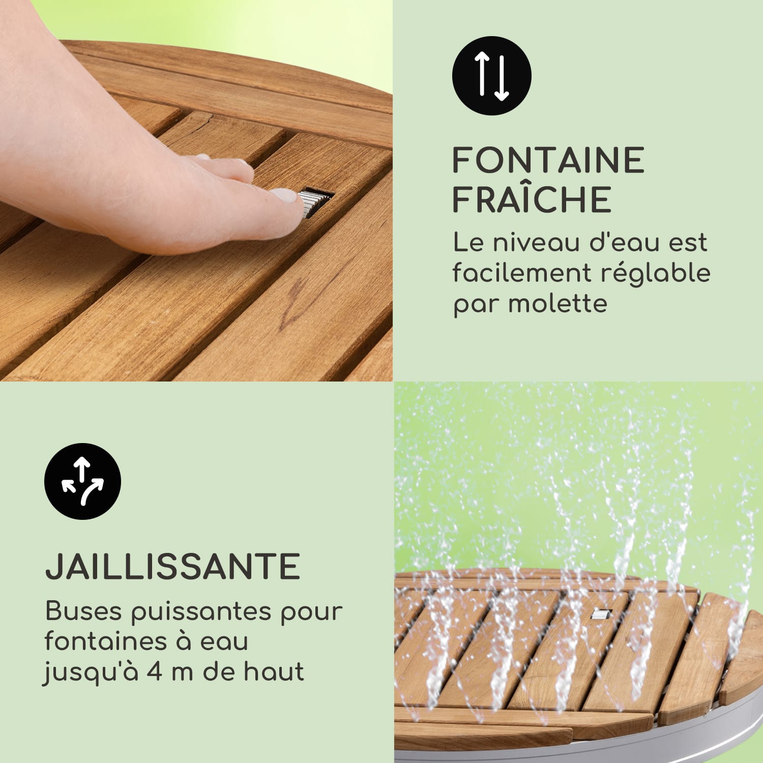 Sumatra Teak Round Douche de jardin Aluminium bois de teck Poignée de transport rond | Argent Métallisé