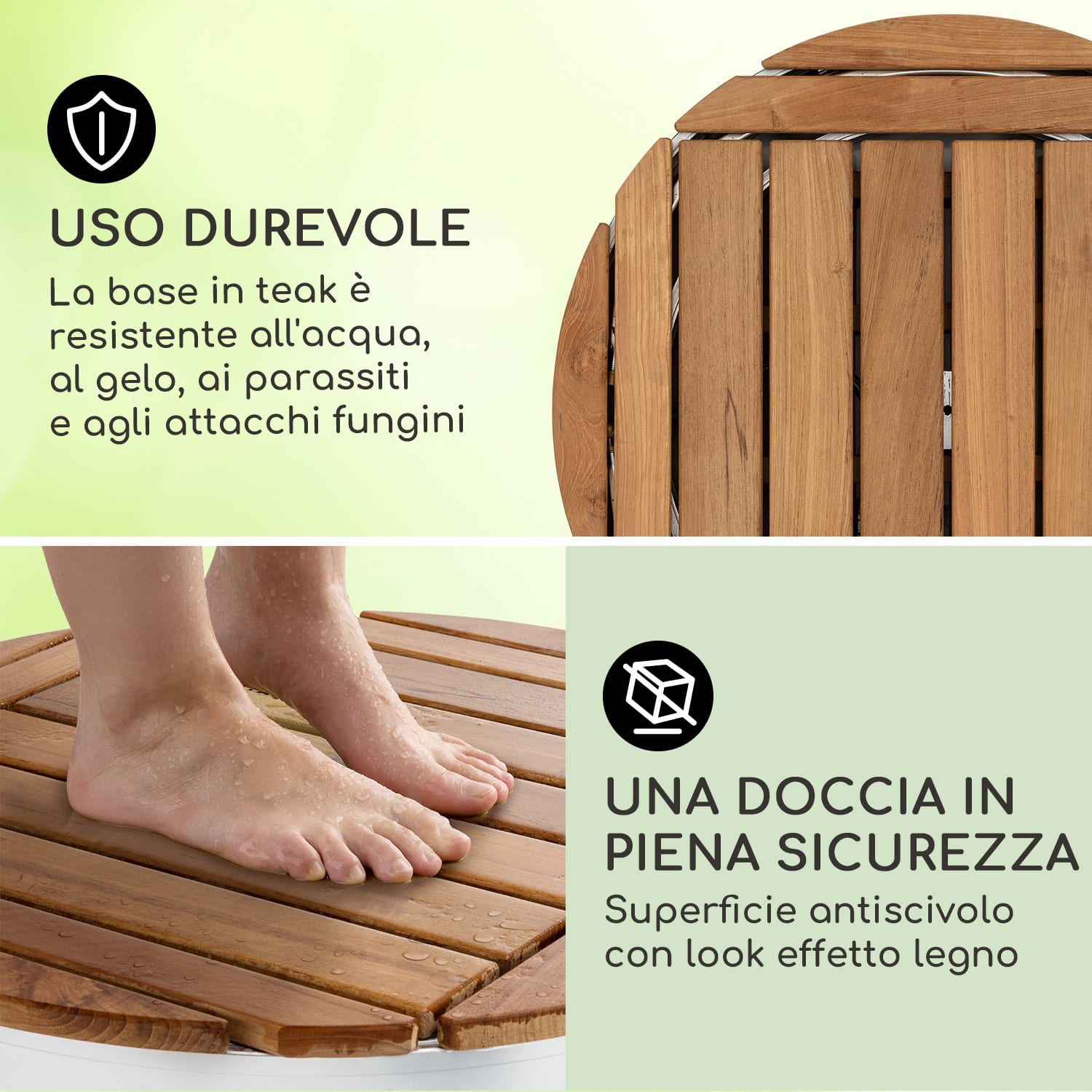 Sumatra Teak Round - Doccia da giardino, WPC, alluminio, teak, impugnatura di trasporto Ovale | Argento metallizzato