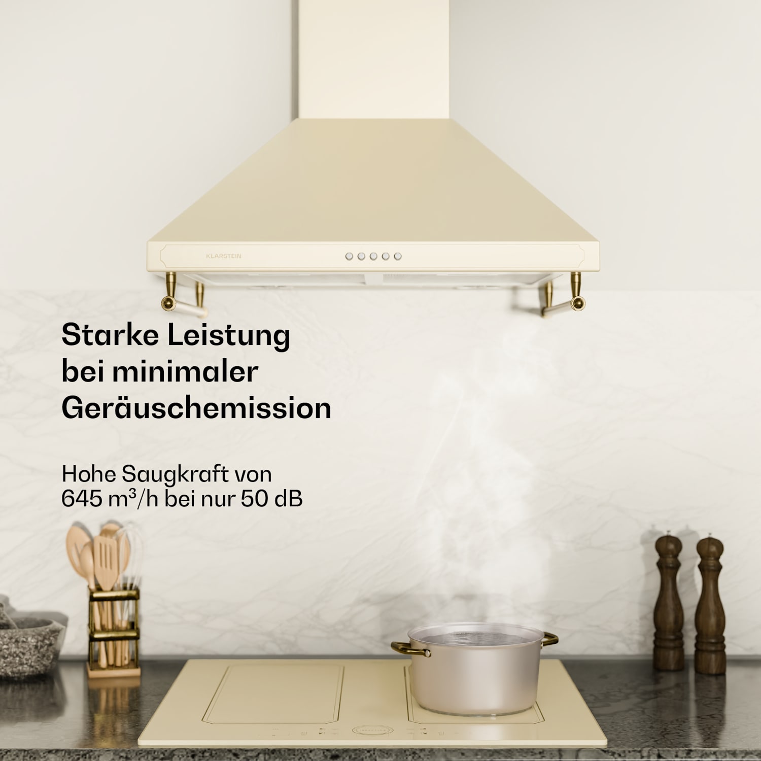 Victoria Dunstabzugshaube 60cm Retro-Design 644,5m³/h 2 LED-Lampen 60 cm | Vintage-Creme