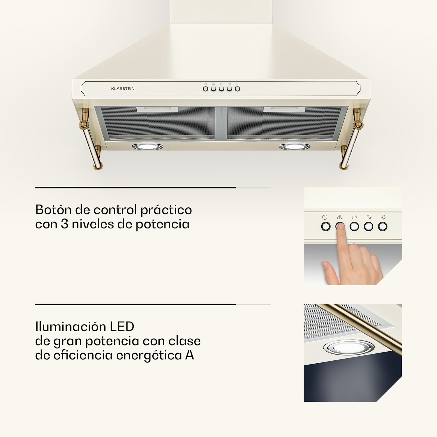 Campana de cocina Victoria 60 cm diseño retro 644,5m³/h 2 lámparas LED 