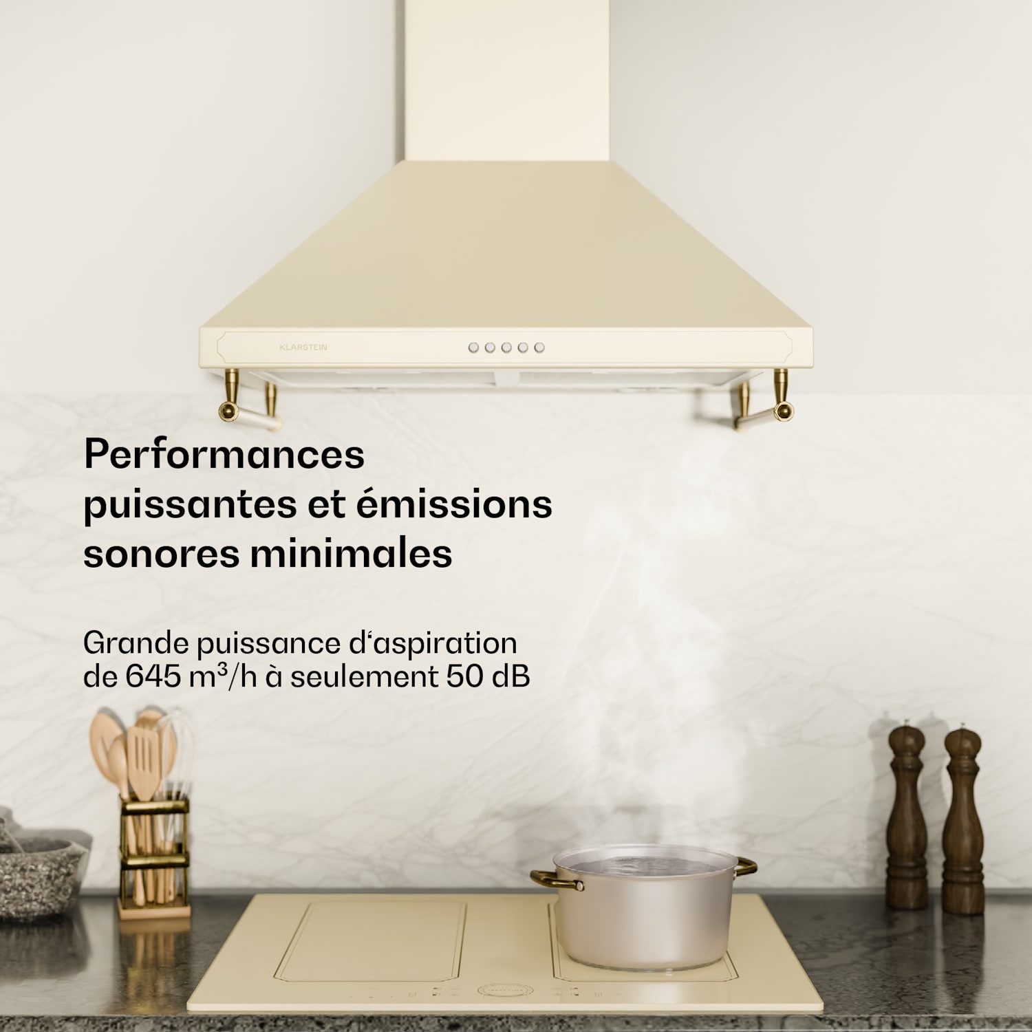 Hotte Victoria 60 cm rétro design 644,5 m³/h 2 lampes LED 60 cm | Crème Vintage