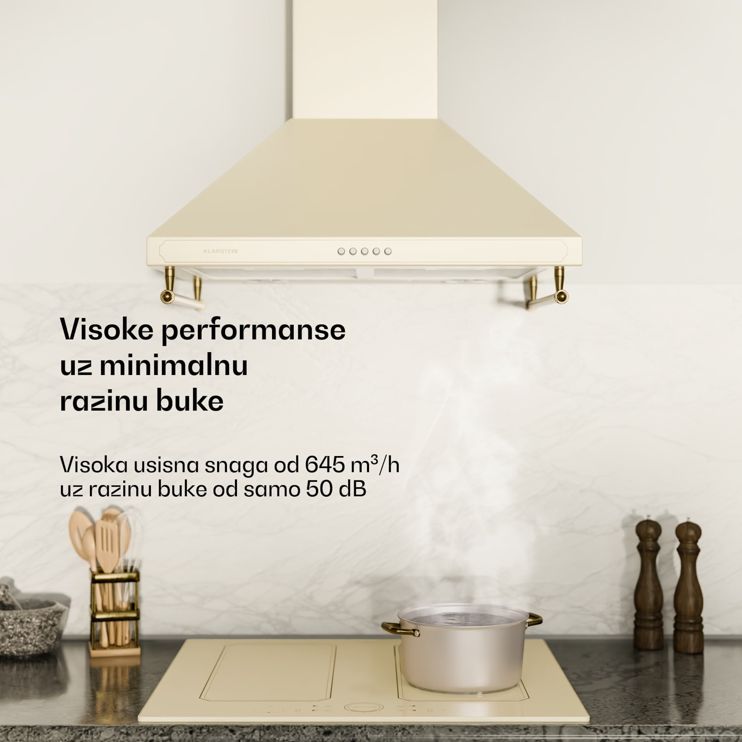 Victoria, napa, 60 cm, retro dizajn, 644,5 m³ / h, 2 LED svjetla 60 cm | Vintage kremasta